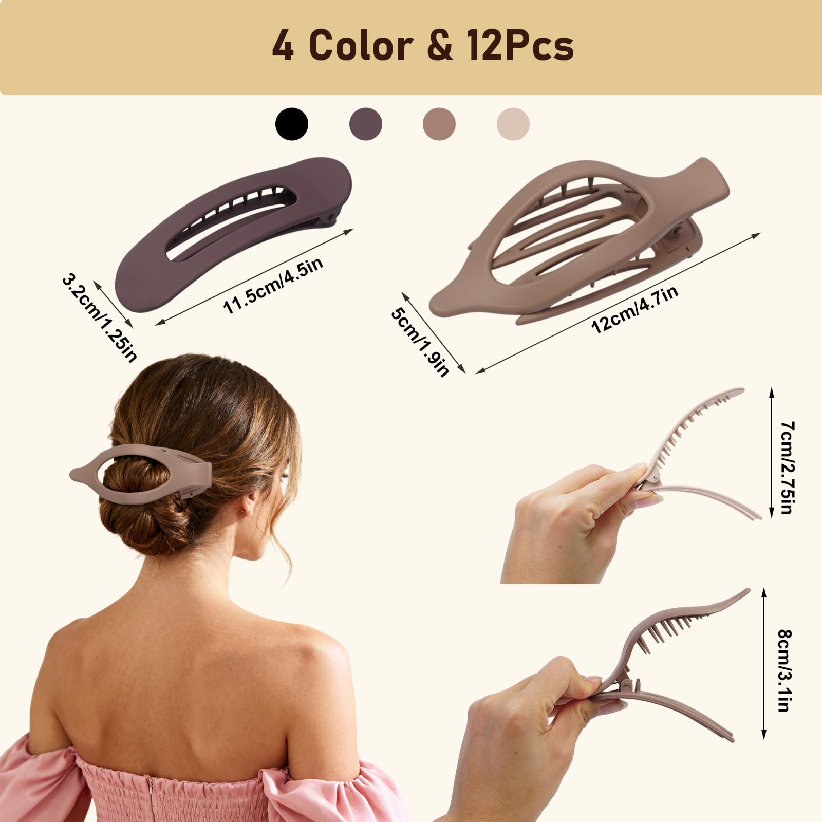 8 Pack Flat Hair Clips for Women,Matte No Crease Flat Claw Clips, Large Strong Hold Barrettes for Thick & Thin Hair, French Duckbill Styling Accessories