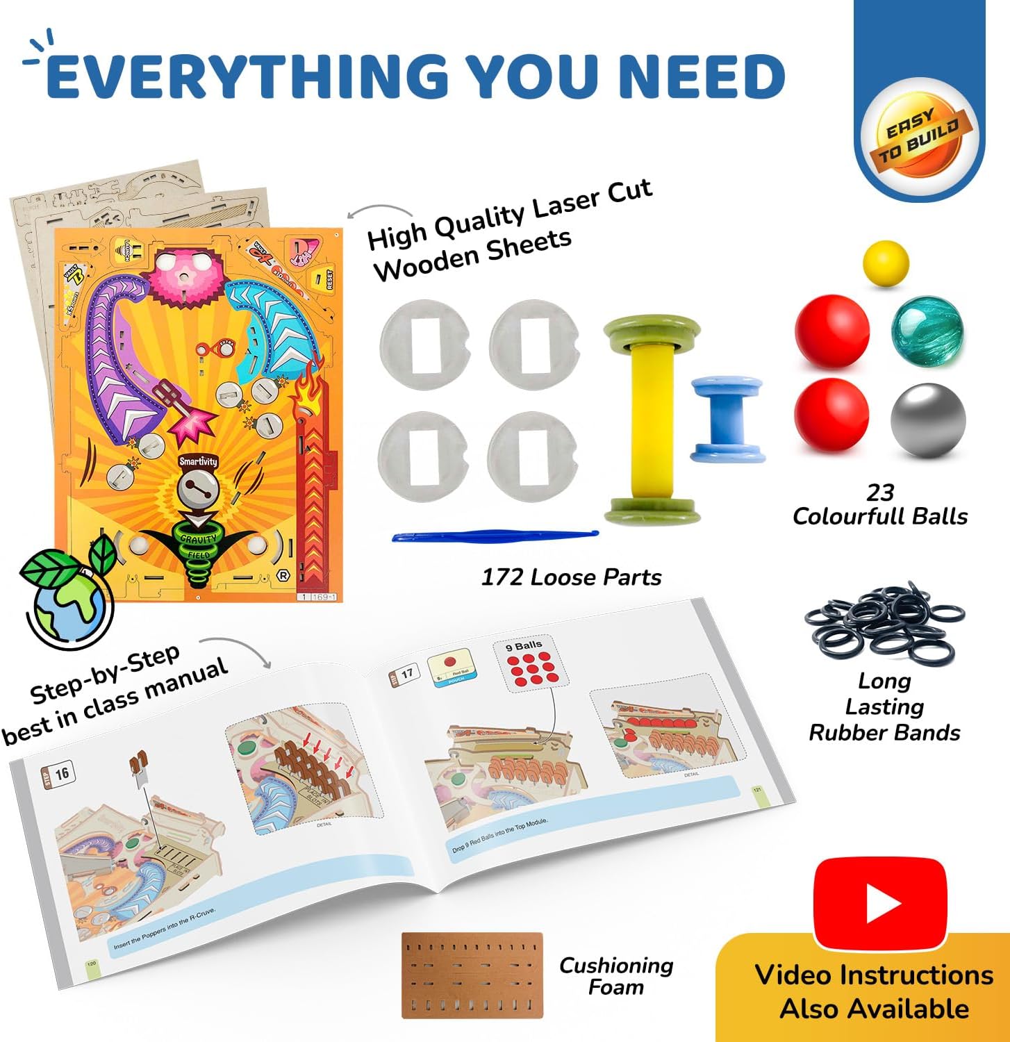 Smartivity DIY Pinball Machine for Kids 8-14 Years Old | Global Award Winning Arcade Game | Build Your Own Pinball I Birthday Gift for Smart Kids | STEM Toy for Boys & Girls