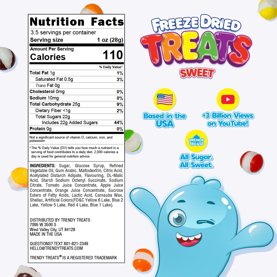 Trendy Treats Freeze Dried Candy - Fun, Exotic & Weird | Featured on Tik Tok Trendy Treats Channel | Delightful Crunchy Bites - Perfect Candy Gift for Kids - Resealable Packaging - 4.2oz