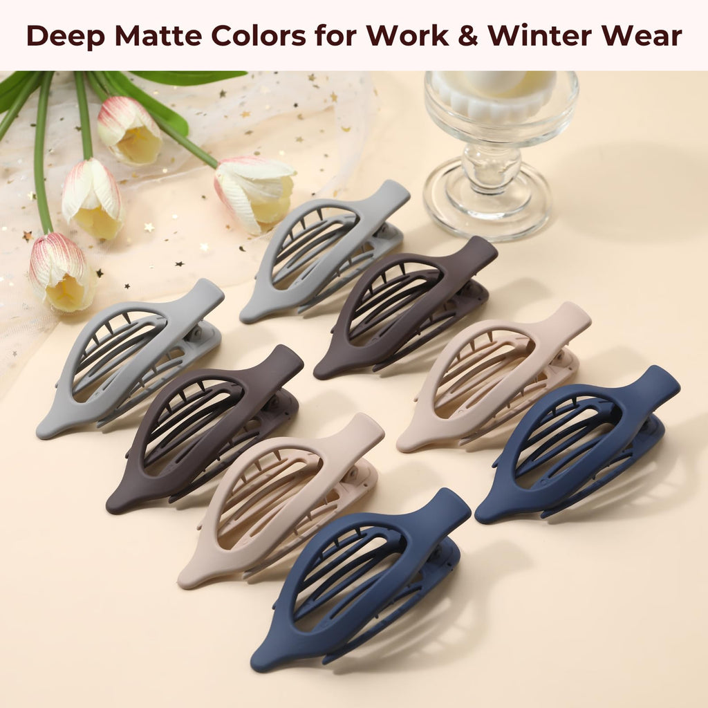 8 Pack Flat Hair Clips for Women,Matte No Crease Flat Claw Clips, Large Strong Hold Barrettes for Thick & Thin Hair, French Duckbill Styling Accessories