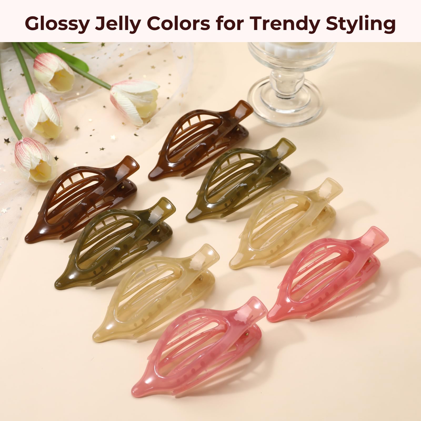8 Pack Flat Hair Clips for Women,Matte No Crease Flat Claw Clips, Large Strong Hold Barrettes for Thick & Thin Hair, French Duckbill Styling Accessories