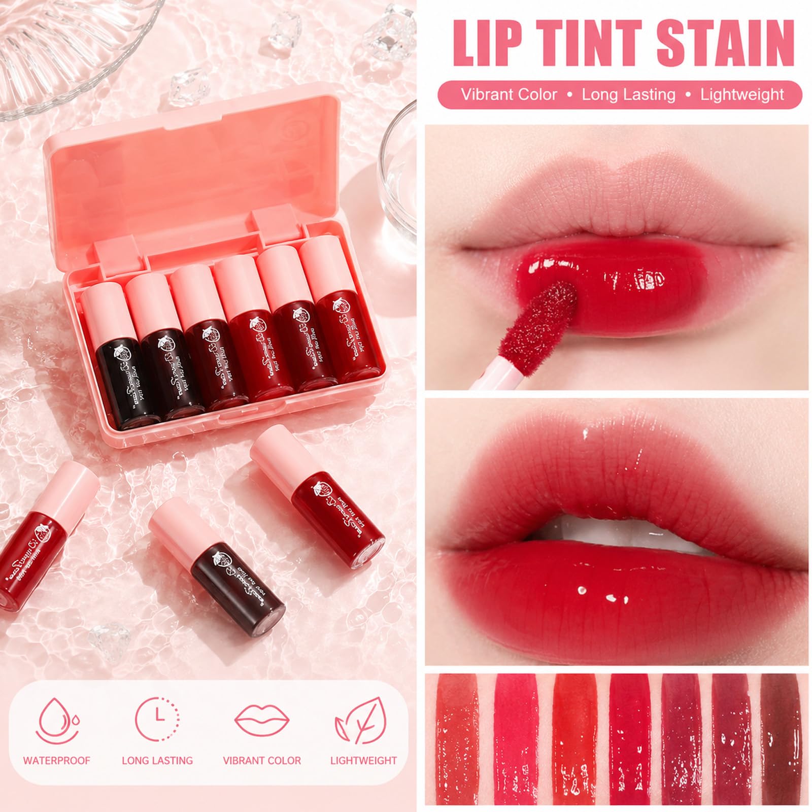 Miniling 6-Color Korean Lip Tint Set - Watery, Velvet Matte Lipsticks for Lips and Cheeks - Long-Lasting, Non-Stick, Shimmery