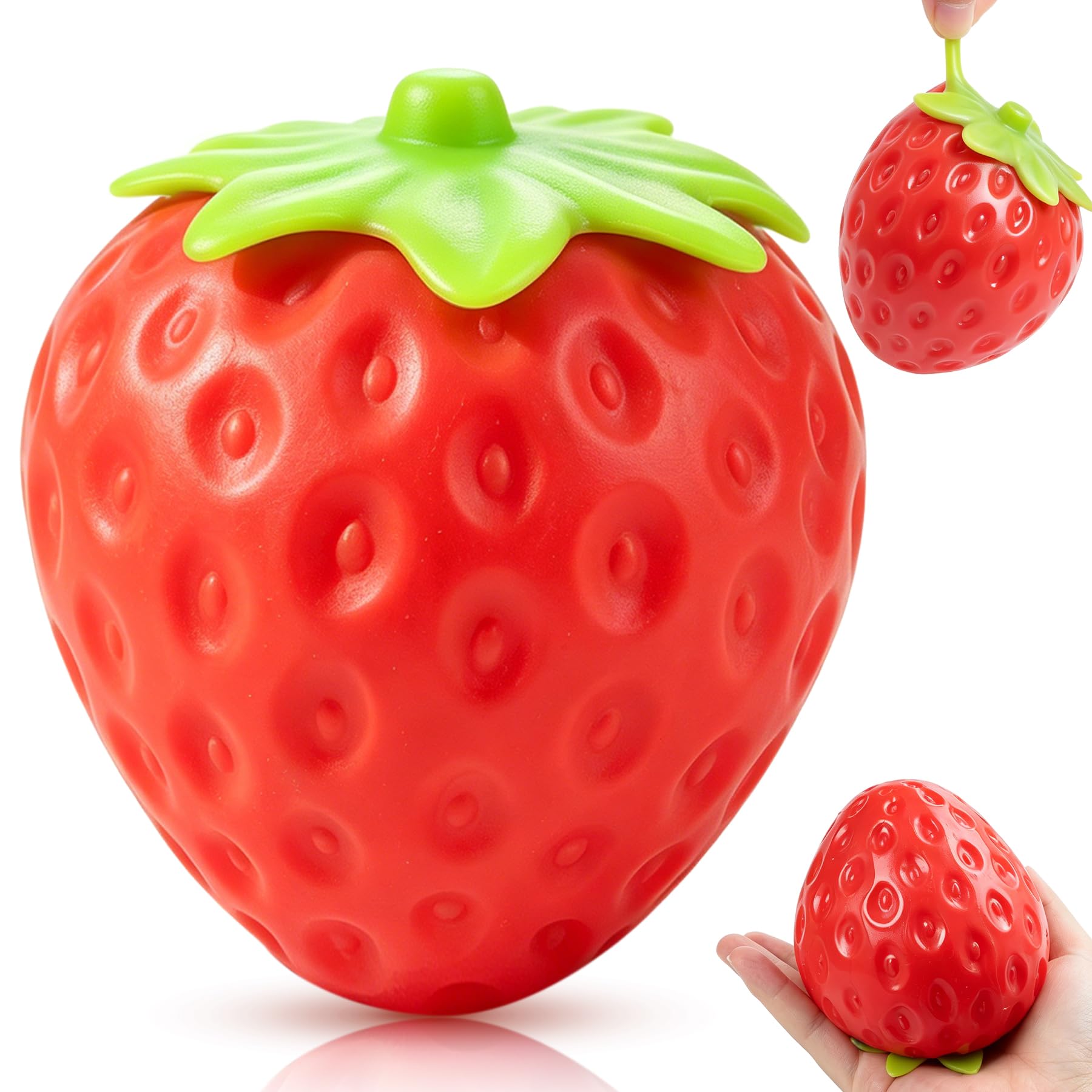 3Pcs Big Taba Squishies Strawberry, Cute Strawberry Squeeze Toys, Upgrade Fruit Squishies, Kawaii Sticky Stress Toy, Clear Fidget Toys, Valentines Gift for Kids, Teen Boys Girls Birthday Gift Ideas