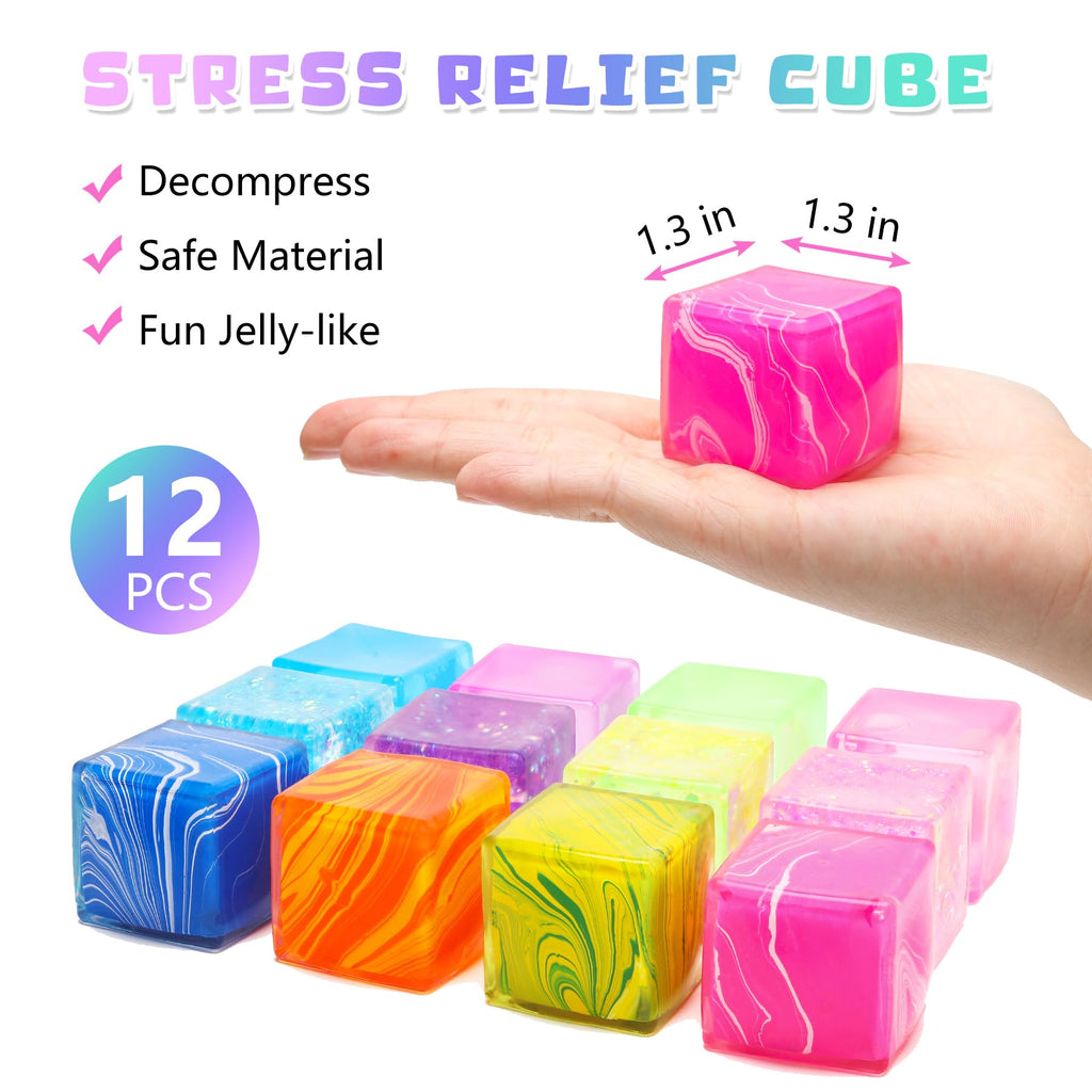 12 pcs 1.3“ Nice Ice Cube Squishy Fidget Toys, Slow Rise Squishies Stress Ball Relief Toy, Sensory Fidget Toy for Focus & Calm, Unique Desk Decor for Teens & Adults, Gifts Idea.