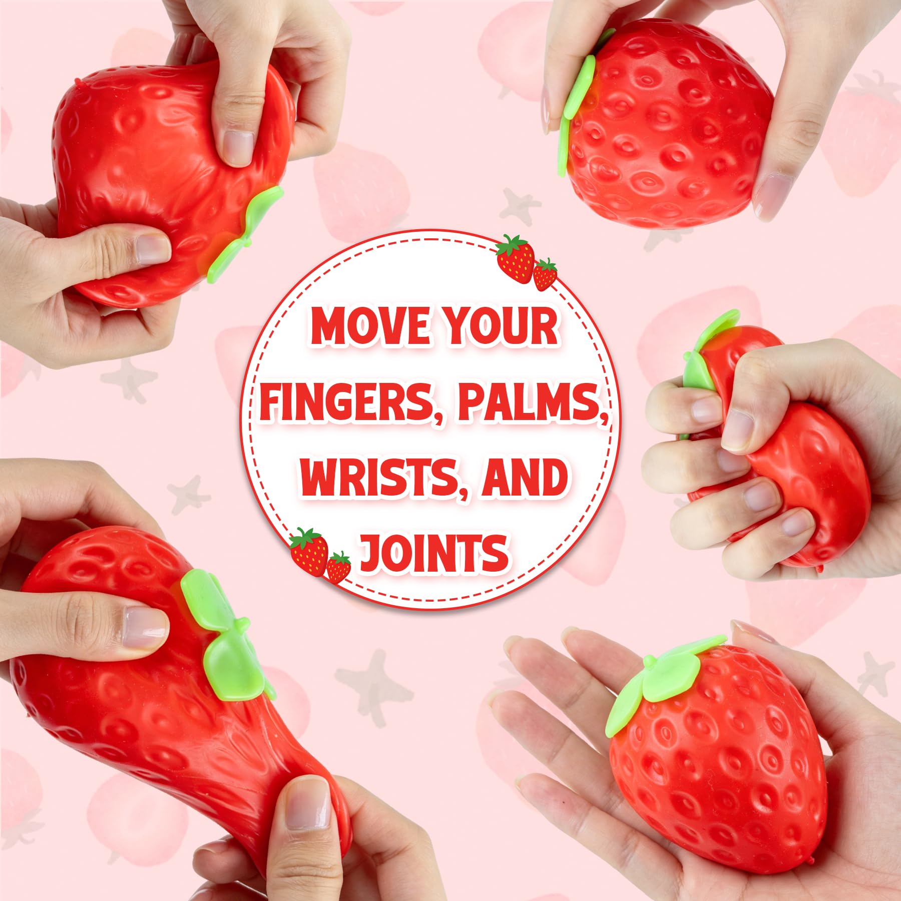 3Pcs Big Taba Squishies Strawberry, Cute Strawberry Squeeze Toys, Upgrade Fruit Squishies, Kawaii Sticky Stress Toy, Clear Fidget Toys, Valentines Gift for Kids, Teen Boys Girls Birthday Gift Ideas
