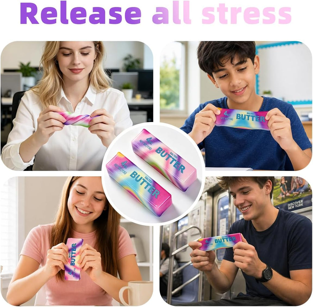 2 Pcs Rainbow Butter Squishy Stick , Super Soft Slow Rising Fidget Squeeze Toy, Colorful Sensory Stress Relief Desk Toy for Home, Office, Travel, Novelty Anxiety Relief Toy for Kids & Adults