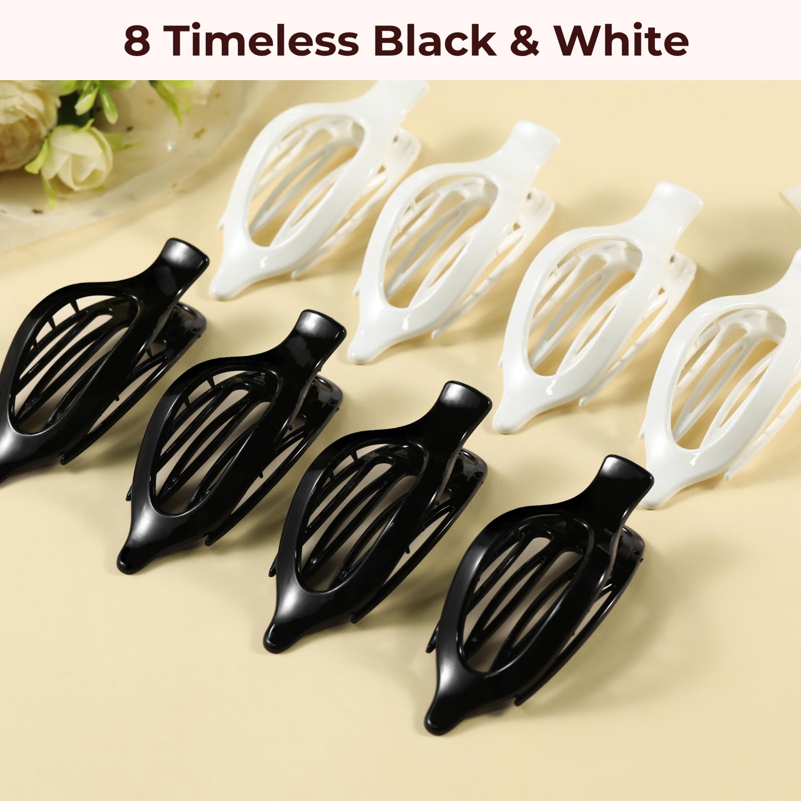 8 Pack Flat Hair Clips for Women,Matte No Crease Flat Claw Clips, Large Strong Hold Barrettes for Thick & Thin Hair, French Duckbill Styling Accessories