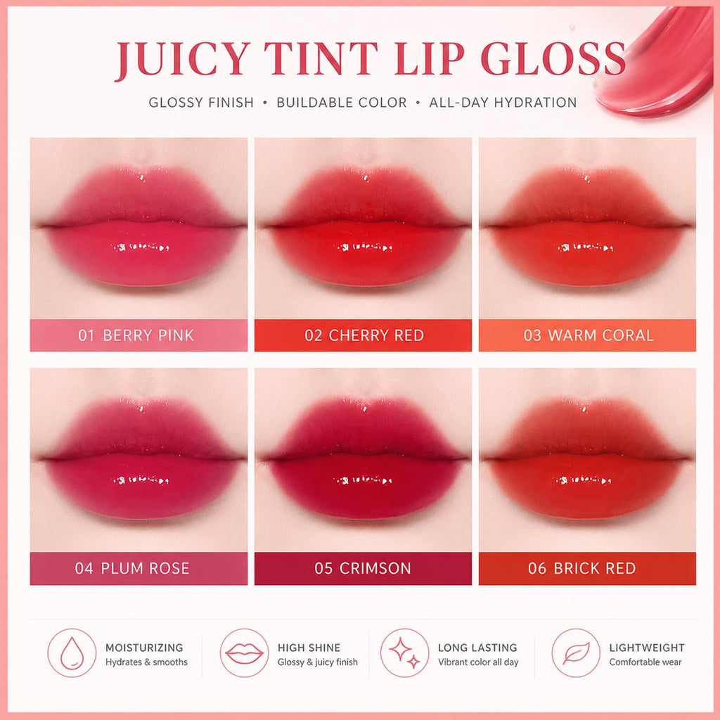 Miniling 6-Color Korean Lip Tint Set - Watery, Velvet Matte Lipsticks for Lips and Cheeks - Long-Lasting, Non-Stick, Shimmery