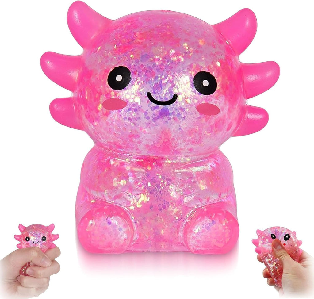 Axolotl Squishy Toy, Glitter Fidget Toys Cute Axolotl Stress Relief Squeeze Toy Gifts for Kids Youth Adult, Party Favors Squishies Toys (Pink&BlueA)