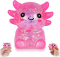 Axolotl Squishy Toy, Glitter Fidget Toys Cute Axolotl Stress Relief Squeeze Toy Gifts for Kids Youth Adult, Party Favors Squishies Toys (Pink&BlueA)