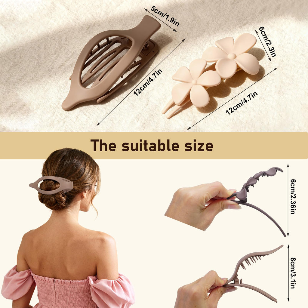 8 Pack Flat Hair Clips for Women,Matte No Crease Flat Claw Clips, Large Strong Hold Barrettes for Thick & Thin Hair, French Duckbill Styling Accessories