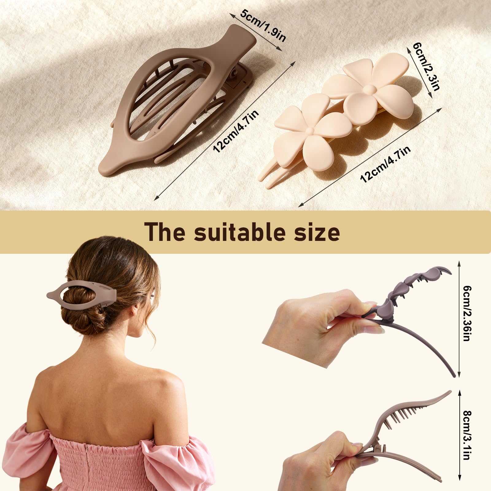 8 Pack Flat Hair Clips for Women,Matte No Crease Flat Claw Clips, Large Strong Hold Barrettes for Thick & Thin Hair, French Duckbill Styling Accessories