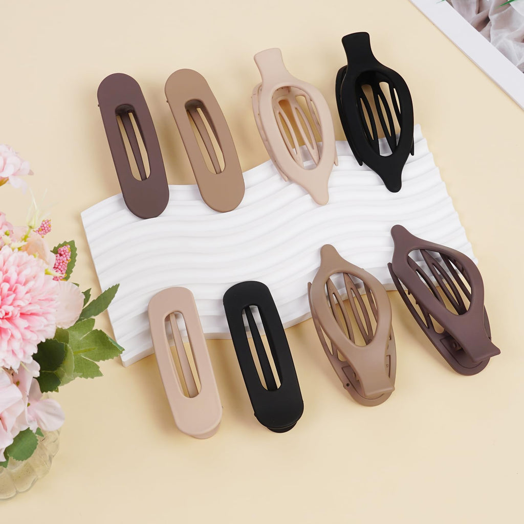 8 Pack Flat Hair Clips for Women,Matte No Crease Flat Claw Clips, Large Strong Hold Barrettes for Thick & Thin Hair, French Duckbill Styling Accessories