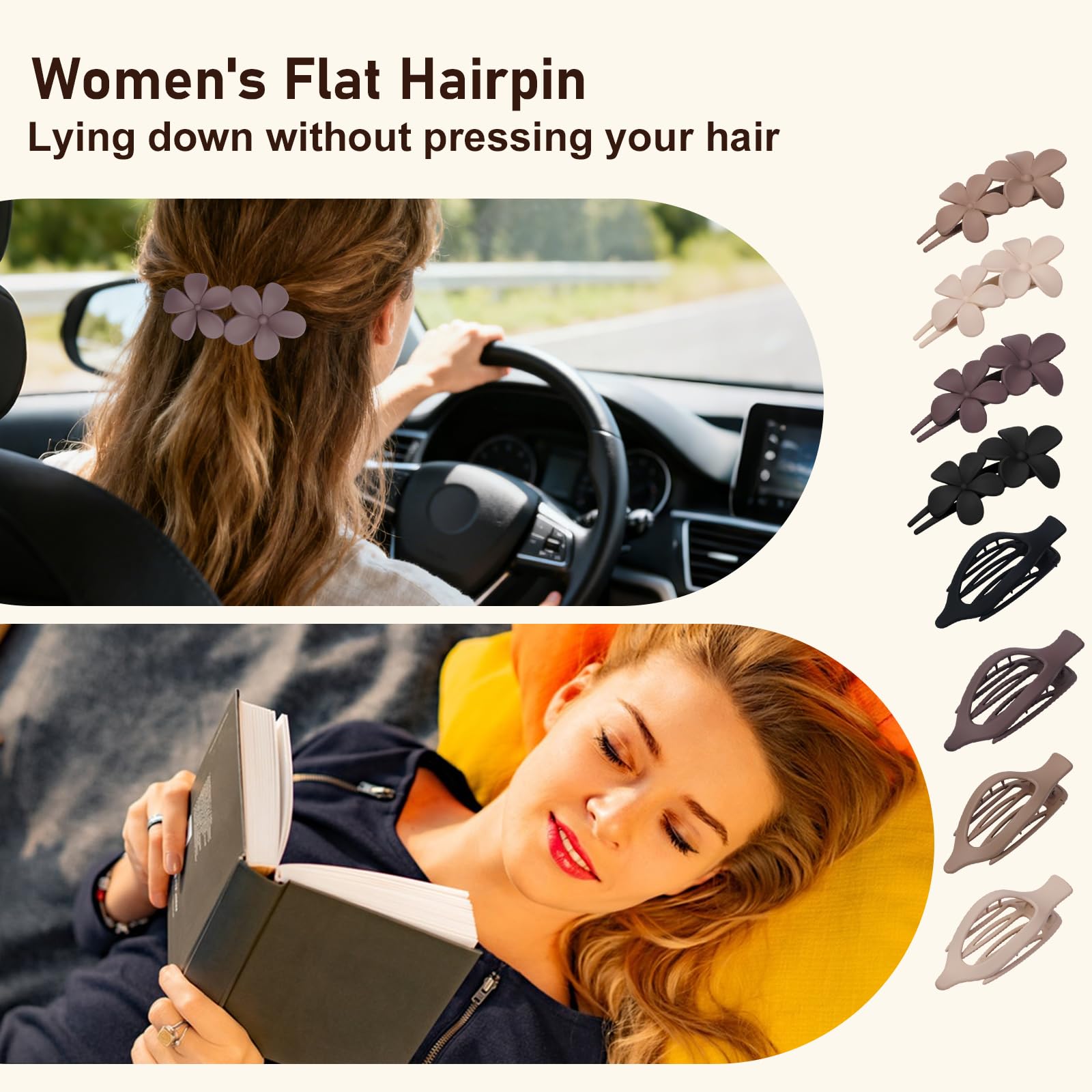 8 Pack Flat Hair Clips for Women,Matte No Crease Flat Claw Clips, Large Strong Hold Barrettes for Thick & Thin Hair, French Duckbill Styling Accessories
