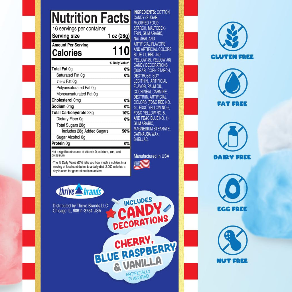 PartyPuffs 4oz Sliceable Cotton Candy Cake Tub – Strawberry Apple Blue Raspberry Lemon – Ready-to-Serve Gluten-Free Candy Dessert for Kids & Parties