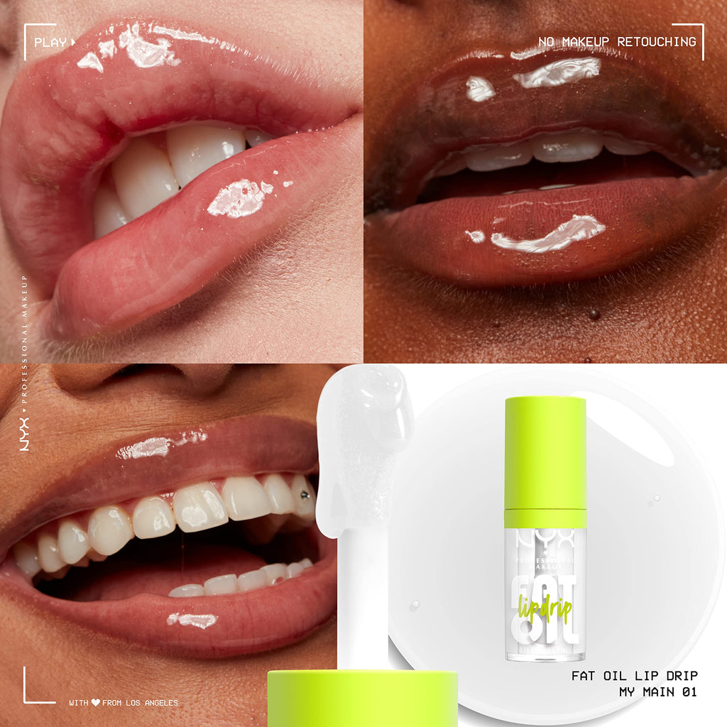 NYX PROFESSIONAL MAKEUP Fat Oil Lip Drip, Moisturizing Lip Oil Gloss, Vegan Tinted Formula, Up to 12 HR Hydration - Follow Back (Shimmering Warm Nude)