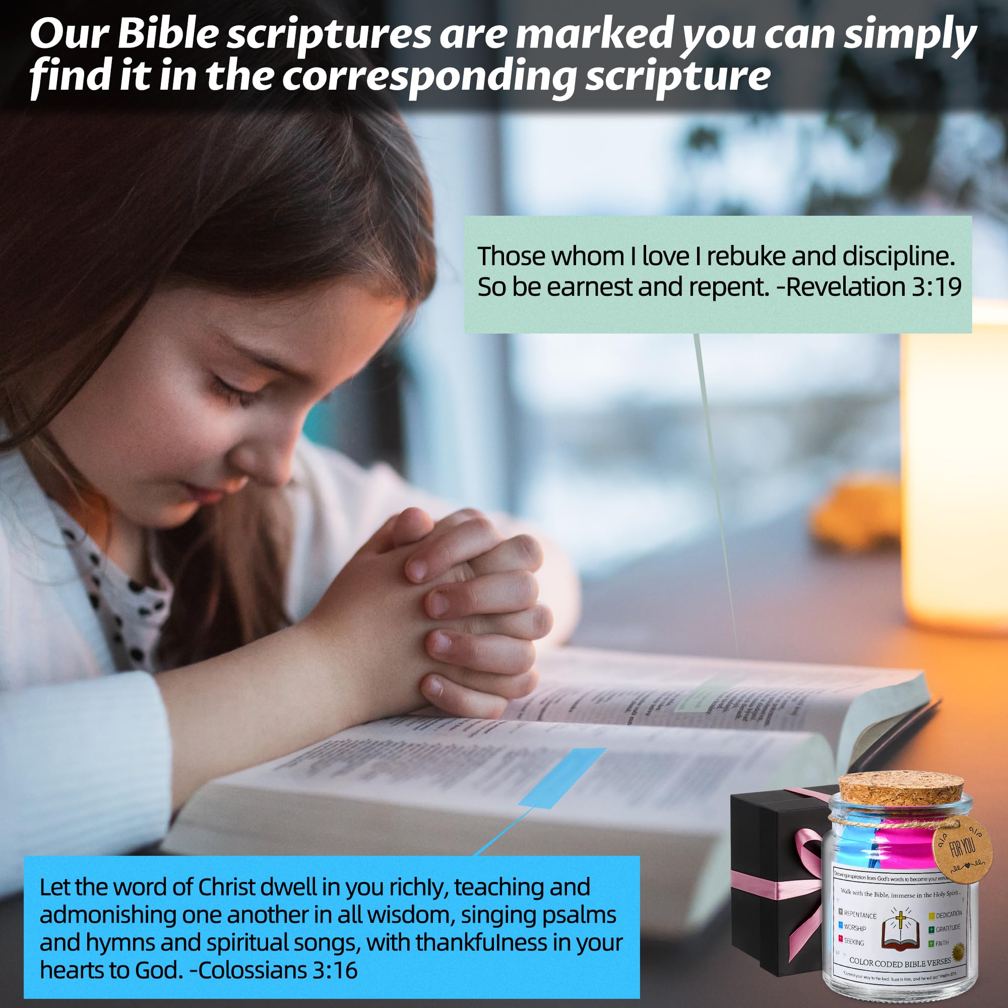 Bible Verse Jar, Read Me When Bible Verses Jar for Daily Encouragement - Christian Gifts for Women, Mothers Day Gift for Mom, Birthday Gifts, Graduation Gift, Prayer Cards With A 48-inch Ribbon Bow