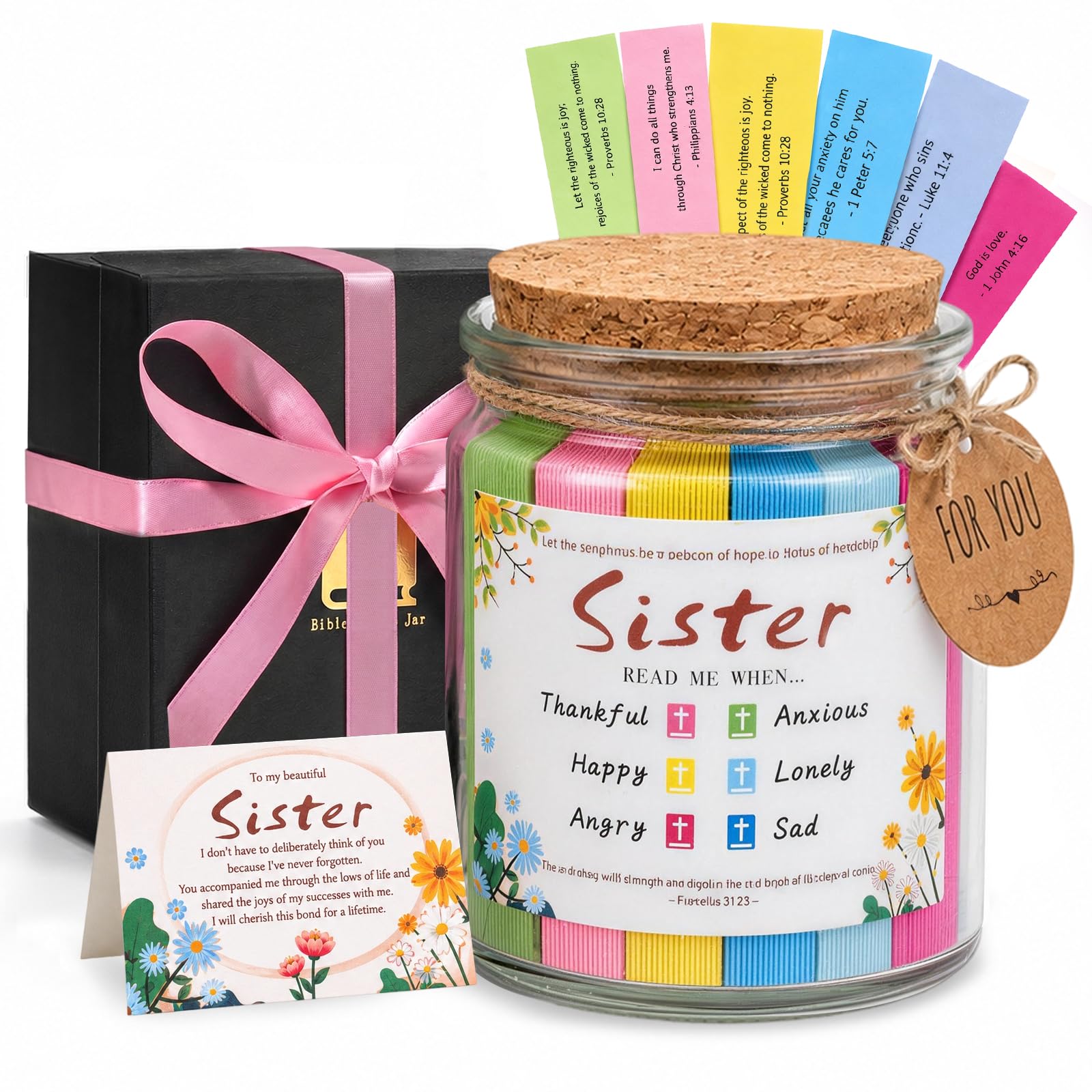 Bible Verse Jar, Read Me When Bible Verses Jar for Daily Encouragement - Christian Gifts for Women, Mothers Day Gift for Mom, Birthday Gifts, Graduation Gift, Prayer Cards With A 48-inch Ribbon Bow