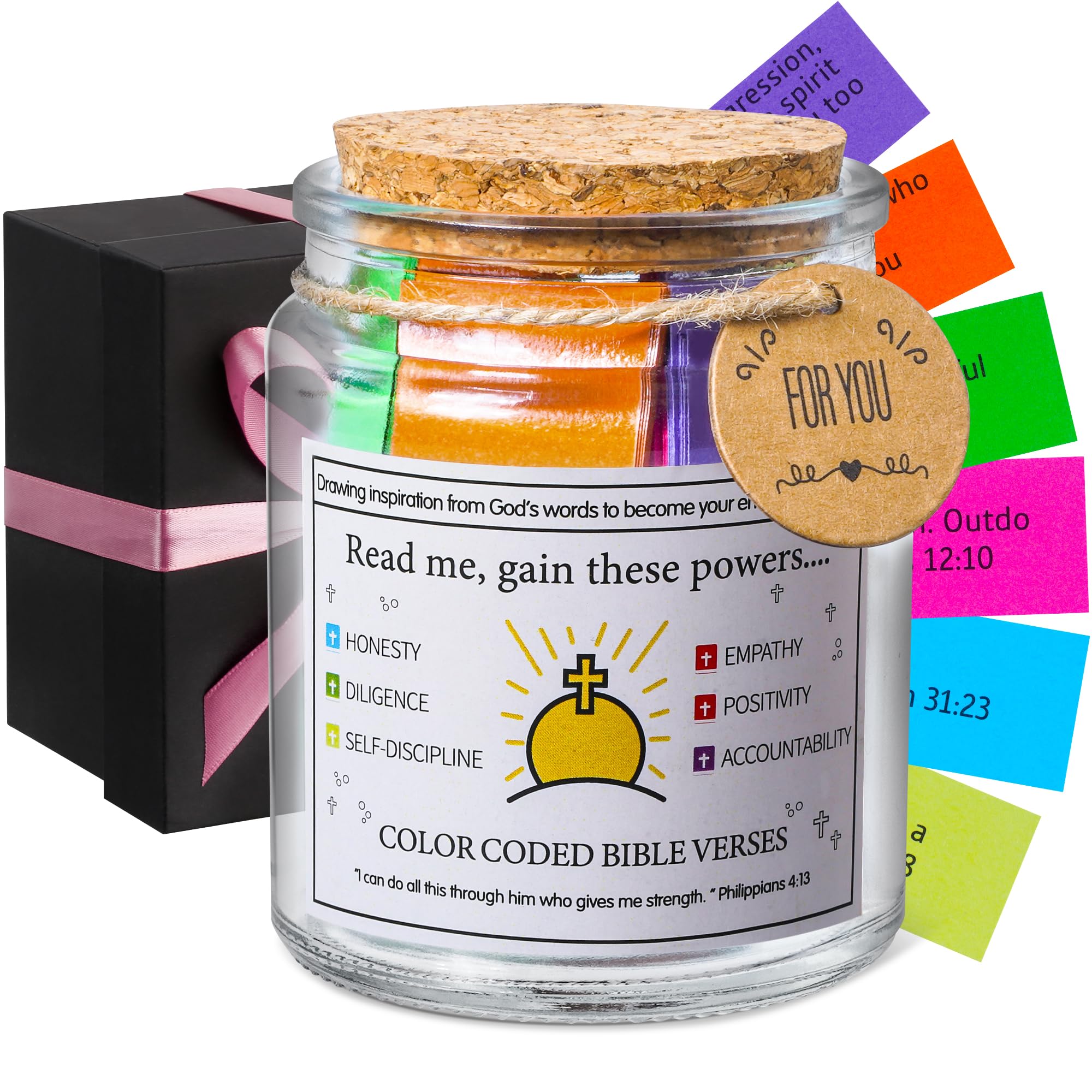 Bible Verse Jar, Read Me When Bible Verses Jar for Daily Encouragement - Christian Gifts for Women, Mothers Day Gift for Mom, Birthday Gifts, Graduation Gift, Prayer Cards With A 48-inch Ribbon Bow