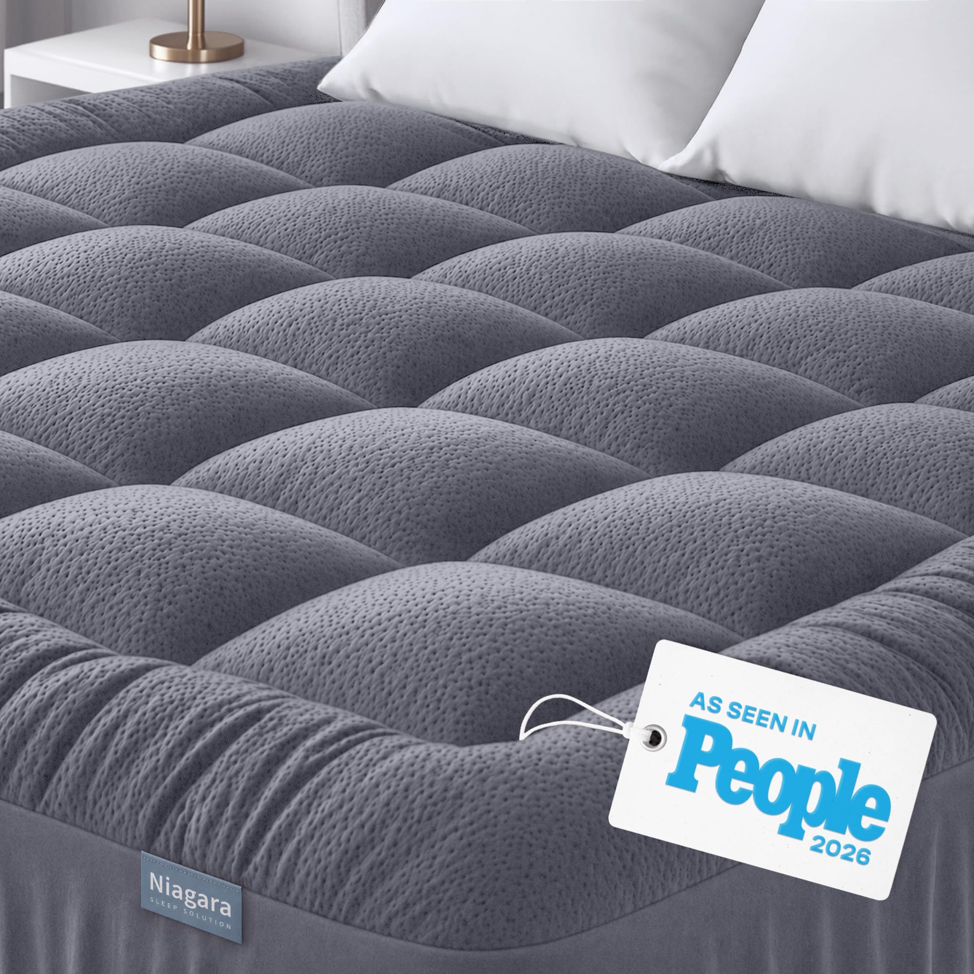 Niagara Sleep Solution Ultra Soft Queen Size Mattress Topper - Rayon Derived from Bamboo Pillow Top Mattress Pad for Back Pain Relief - Naturally Cooling for Hot Sleepers, Green
