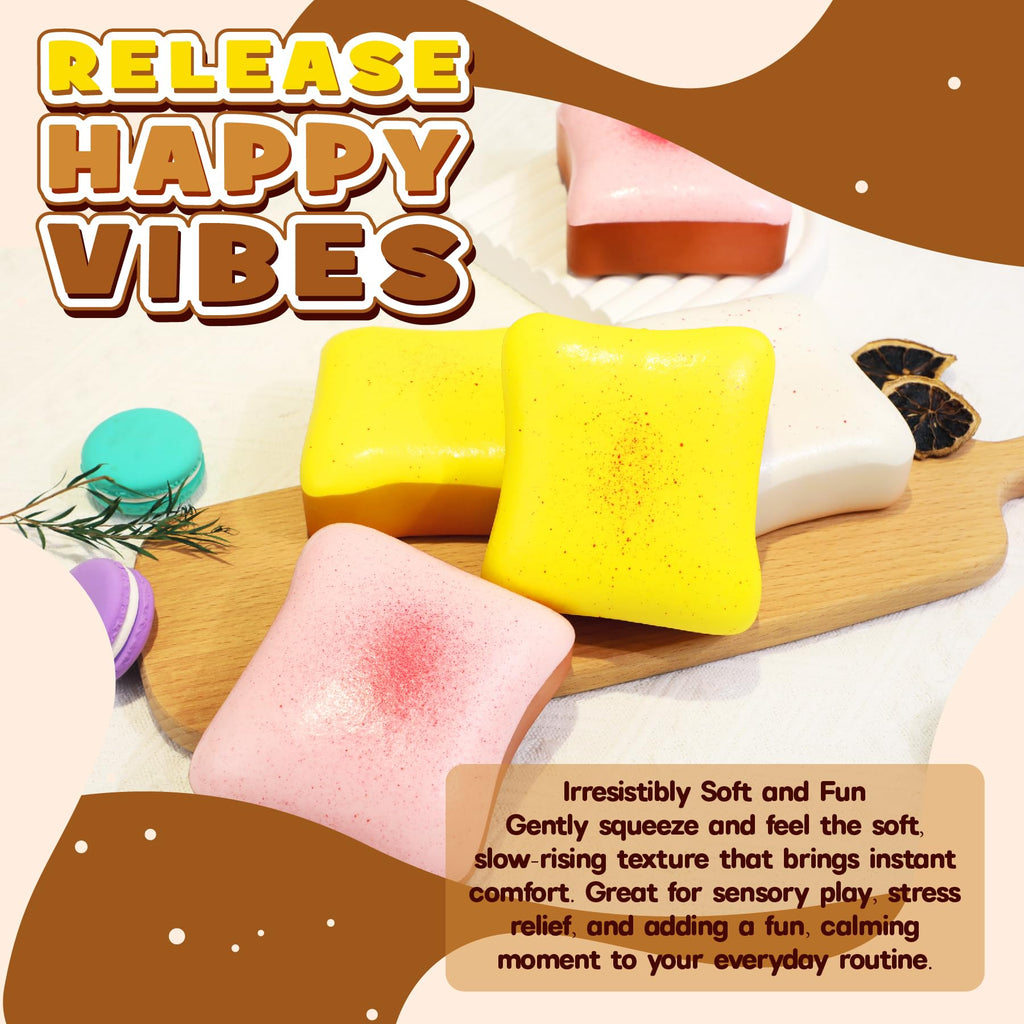 3 Pack Slow Rising Squishy Butter Bread, Realistic Bread Squishies with Butter Scent, Soft Sticky Squishy Toy, Stress Relief Fidget for Focus, Popular Squishies Gift Party Favor