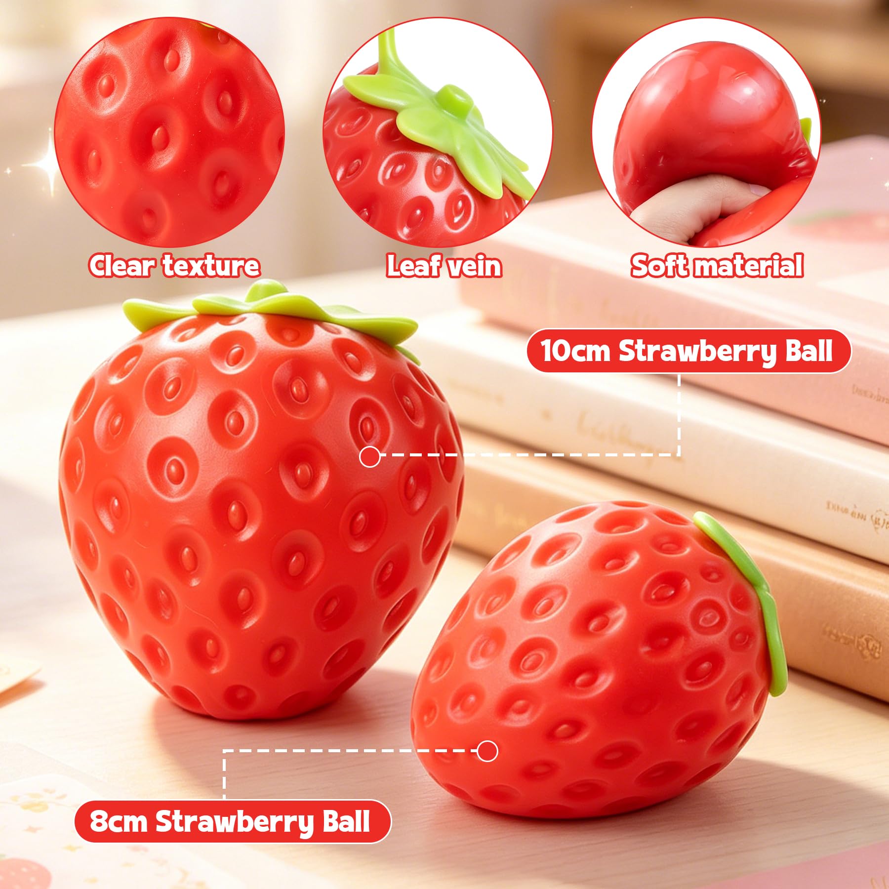 3Pcs Big Taba Squishies Strawberry, Cute Strawberry Squeeze Toys, Upgrade Fruit Squishies, Kawaii Sticky Stress Toy, Clear Fidget Toys, Valentines Gift for Kids, Teen Boys Girls Birthday Gift Ideas