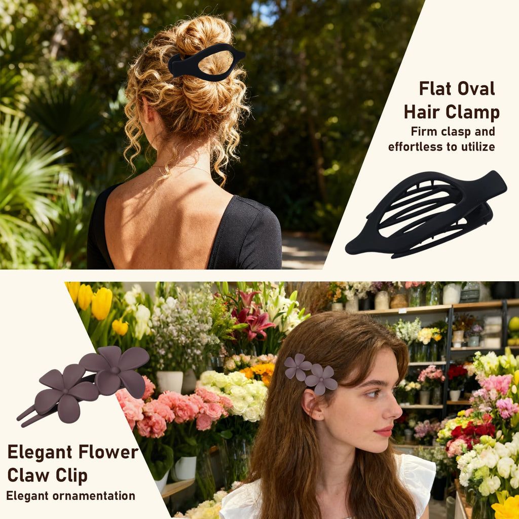 8 Pack Flat Hair Clips for Women,Matte No Crease Flat Claw Clips, Large Strong Hold Barrettes for Thick & Thin Hair, French Duckbill Styling Accessories