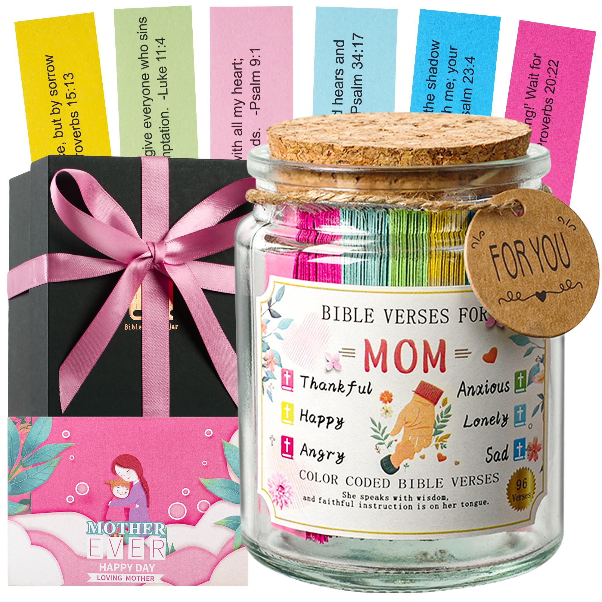 Bible Verse Jar, Read Me When Bible Verses Jar for Daily Encouragement - Christian Gifts for Women, Mothers Day Gift for Mom, Birthday Gifts, Graduation Gift, Prayer Cards With A 48-inch Ribbon Bow