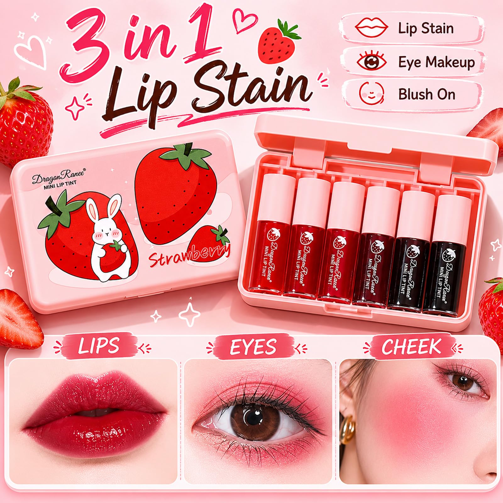 Miniling 6-Color Korean Lip Tint Set - Watery, Velvet Matte Lipsticks for Lips and Cheeks - Long-Lasting, Non-Stick, Shimmery