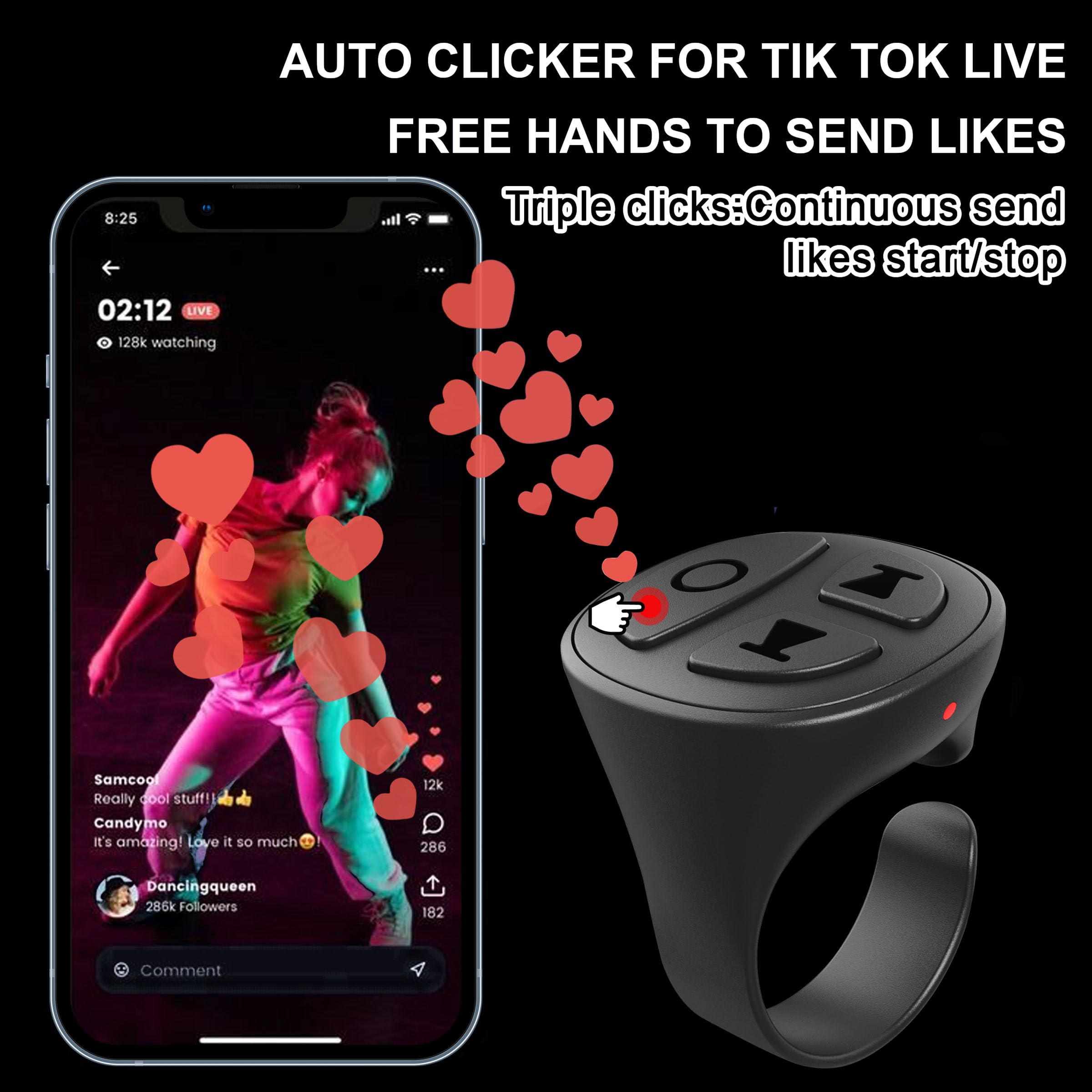 Tiktok Scrolling Ring, Bluetooth Camera Remote Control, Scrolling Ring Remote for iPhone TikTok FB YouTube IG Android Phone, Fingertip Wireless Scroller Page Turner (Baby Pink)