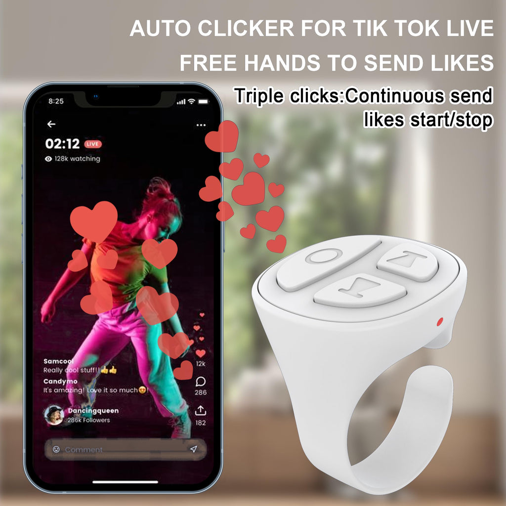 Tiktok Scrolling Ring, Bluetooth Camera Remote Control, Scrolling Ring Remote for iPhone TikTok FB YouTube IG Android Phone, Fingertip Wireless Scroller Page Turner (Baby Pink)