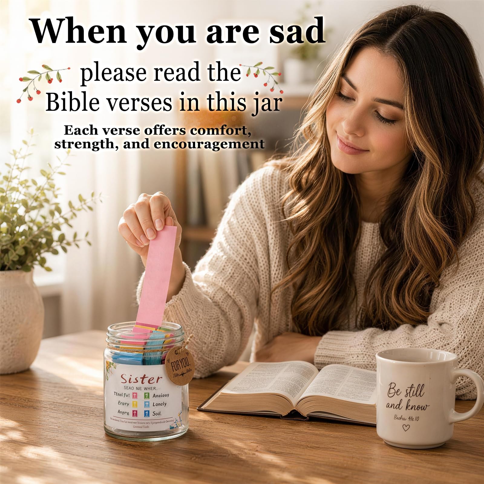 Bible Verse Jar, Read Me When Bible Verses Jar for Daily Encouragement - Christian Gifts for Women, Mothers Day Gift for Mom, Birthday Gifts, Graduation Gift, Prayer Cards With A 48-inch Ribbon Bow