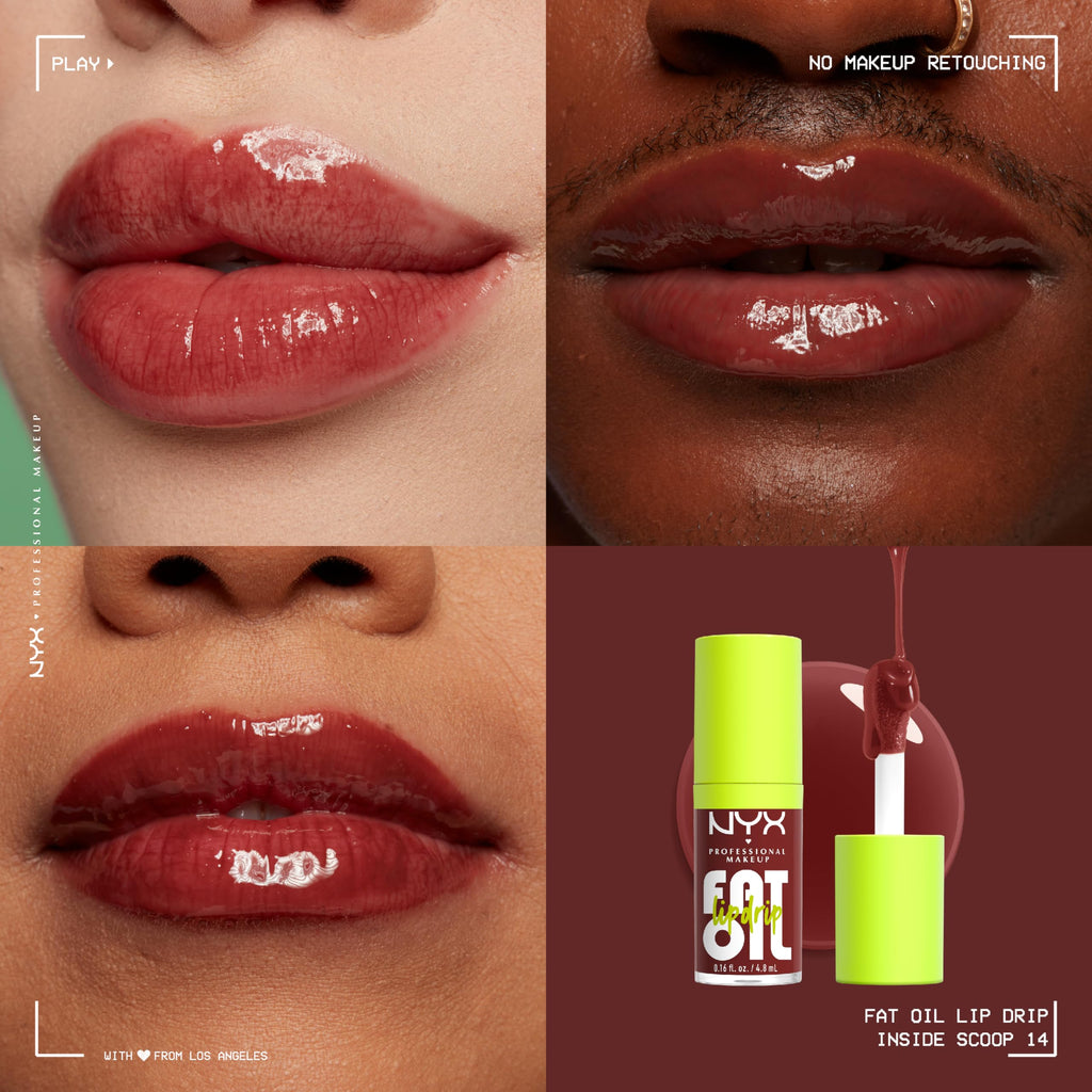 NYX PROFESSIONAL MAKEUP Fat Oil Lip Drip, Moisturizing Lip Oil Gloss, Vegan Tinted Formula, Up to 12 HR Hydration - Follow Back (Shimmering Warm Nude)