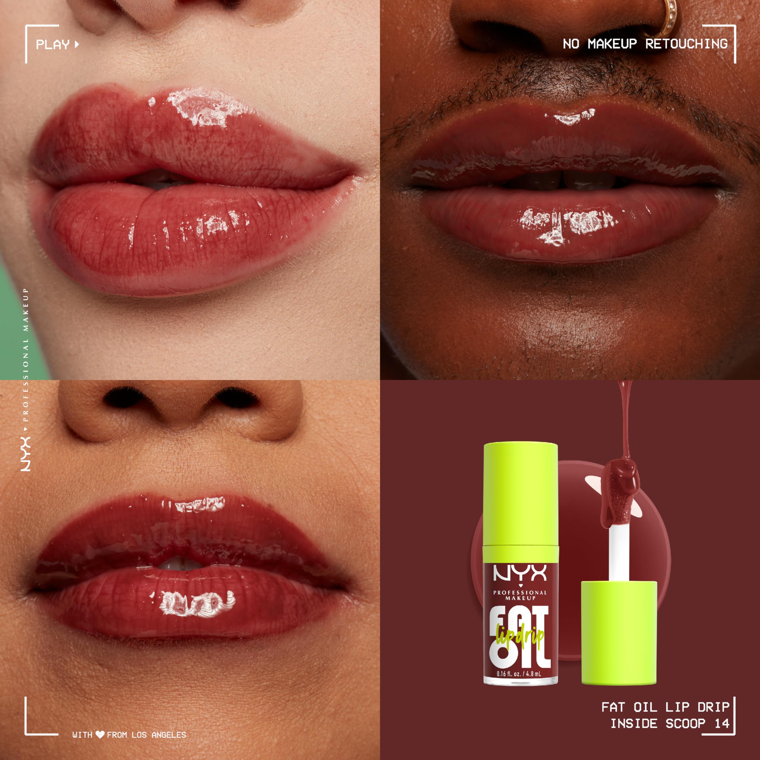 NYX PROFESSIONAL MAKEUP Fat Oil Lip Drip, Moisturizing Lip Oil Gloss, Vegan Tinted Formula, Up to 12 HR Hydration - Follow Back (Shimmering Warm Nude)