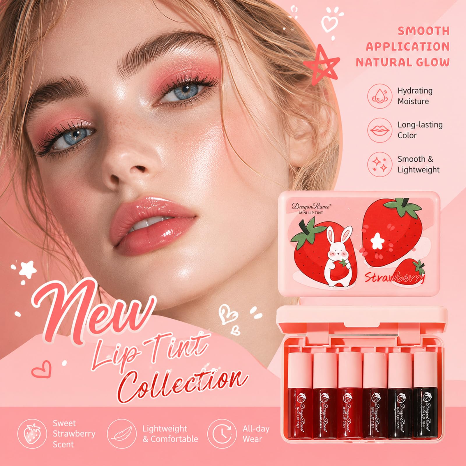 Miniling 6-Color Korean Lip Tint Set - Watery, Velvet Matte Lipsticks for Lips and Cheeks - Long-Lasting, Non-Stick, Shimmery
