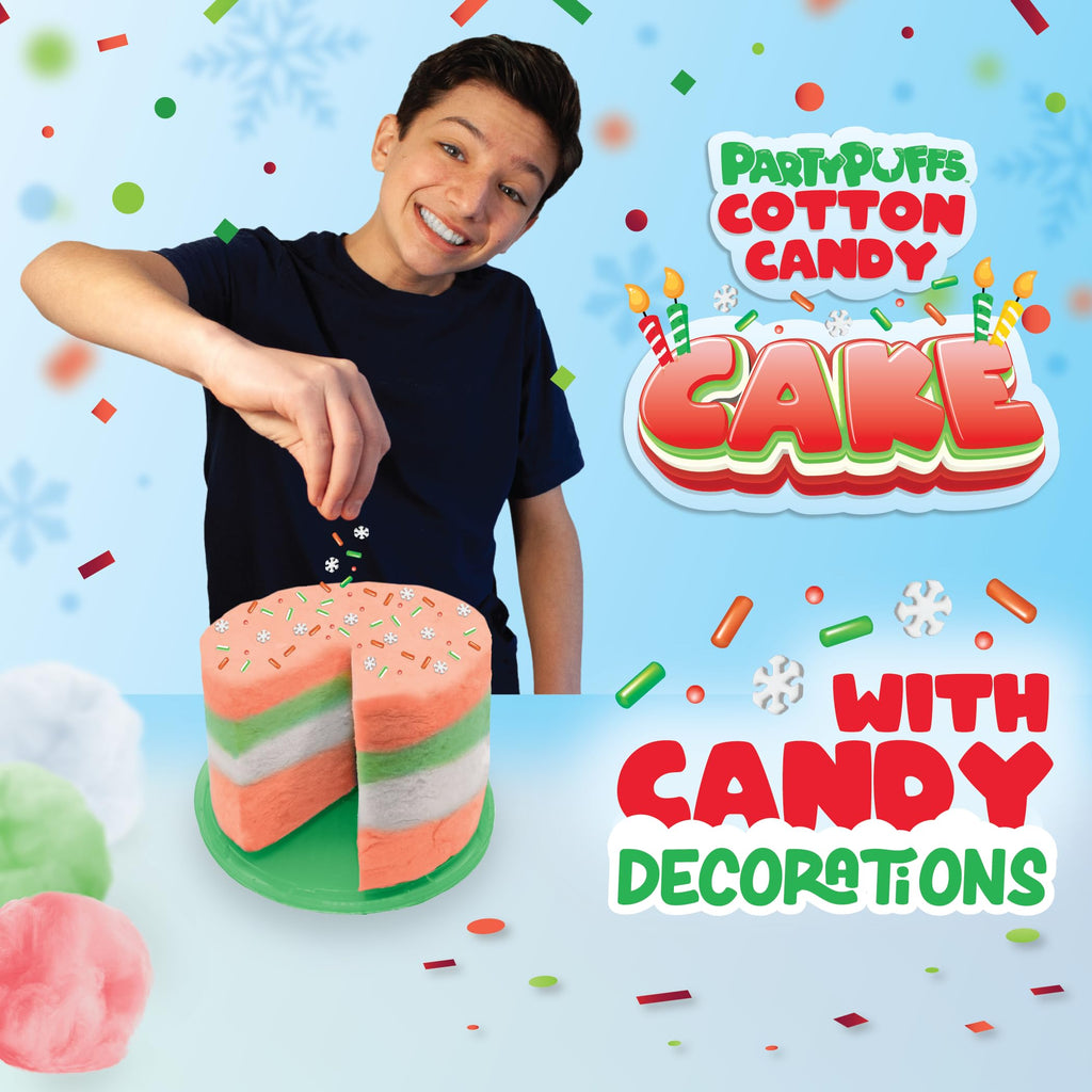 PartyPuffs 4oz Sliceable Cotton Candy Cake Tub – Strawberry Apple Blue Raspberry Lemon – Ready-to-Serve Gluten-Free Candy Dessert for Kids & Parties