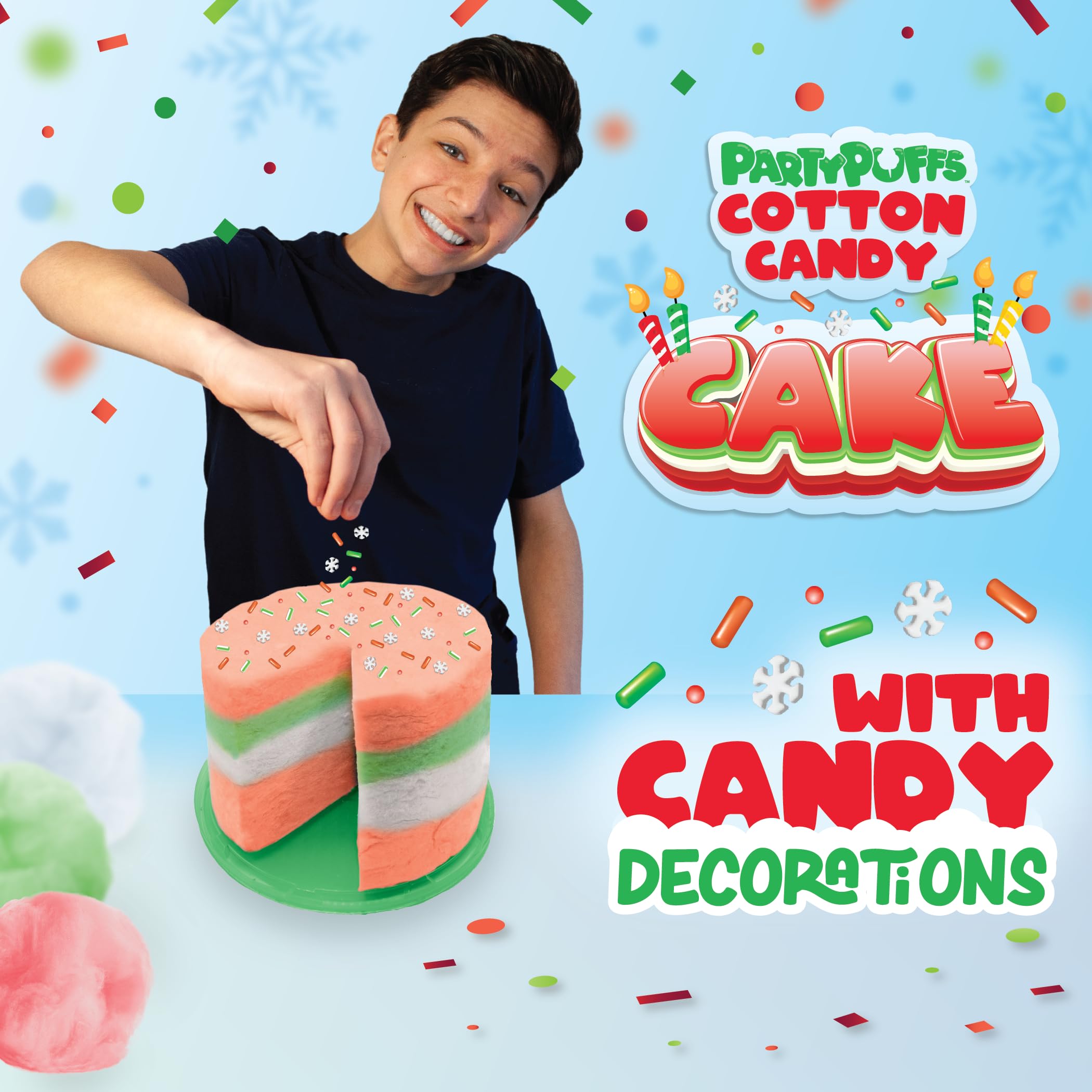 PartyPuffs 4oz Sliceable Cotton Candy Cake Tub – Strawberry Apple Blue Raspberry Lemon – Ready-to-Serve Gluten-Free Candy Dessert for Kids & Parties