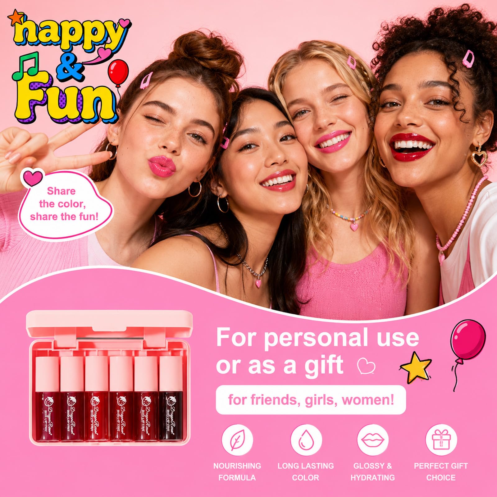 Miniling 6-Color Korean Lip Tint Set - Watery, Velvet Matte Lipsticks for Lips and Cheeks - Long-Lasting, Non-Stick, Shimmery