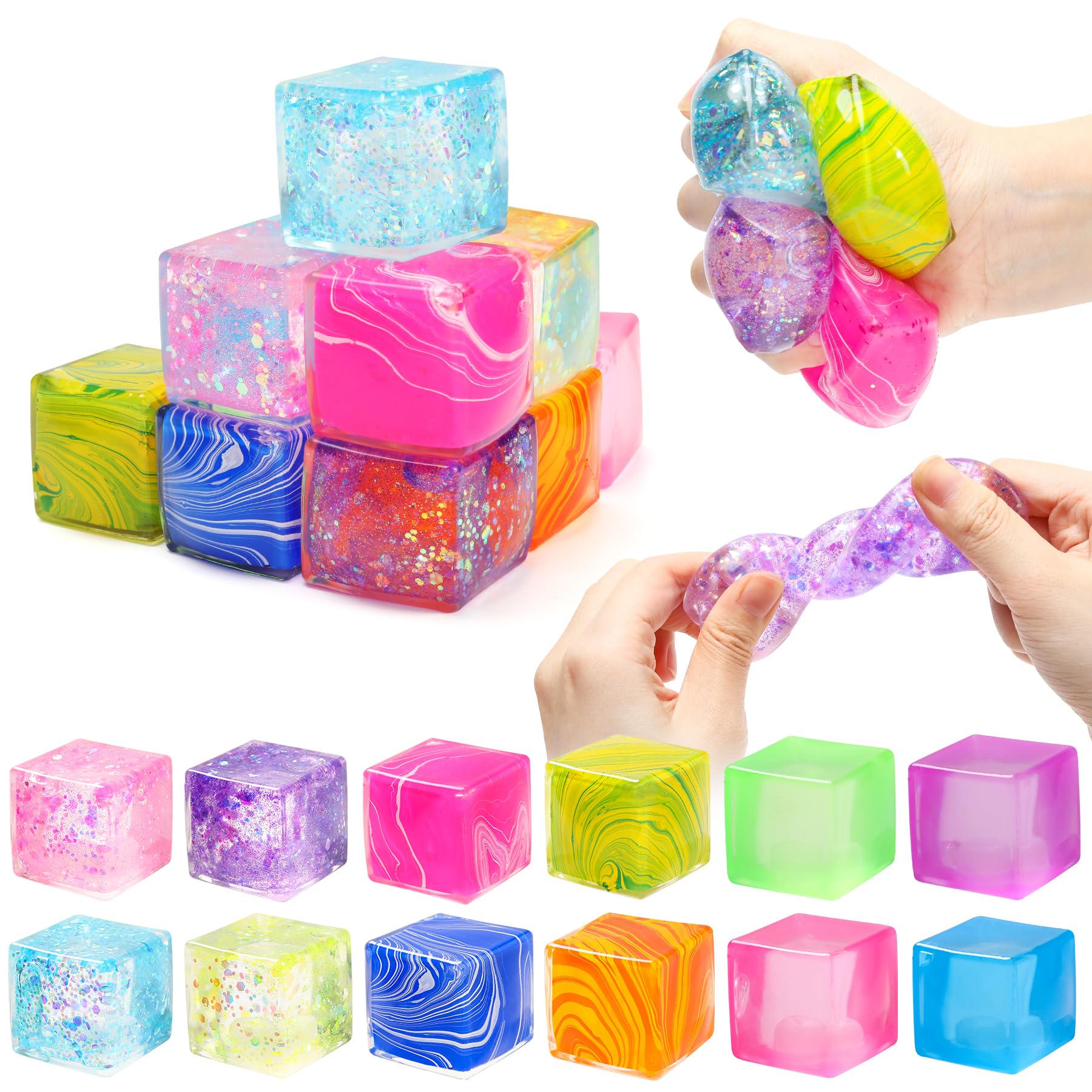 12 pcs 1.3“ Nice Ice Cube Squishy Fidget Toys, Slow Rise Squishies Stress Ball Relief Toy, Sensory Fidget Toy for Focus & Calm, Unique Desk Decor for Teens & Adults, Gifts Idea.