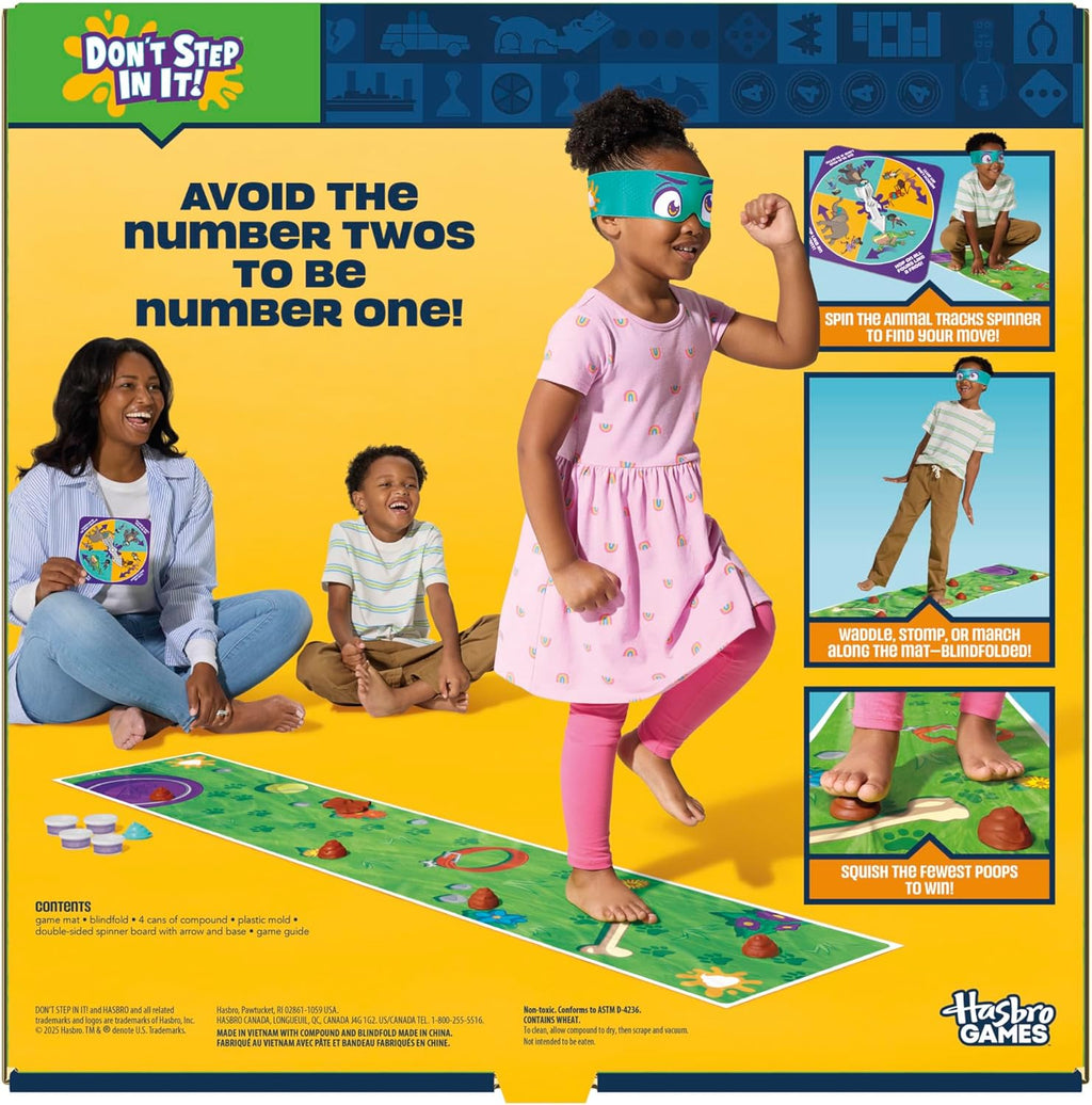 Hasbro Gaming Don't Step in It Preschool Game I Blindfolded, Poop Party Game | Spinner with 8 Fun Animal Moves | Ages 4+| 1+ Players I Funny Kids Board Games | Easter Gift for Kids