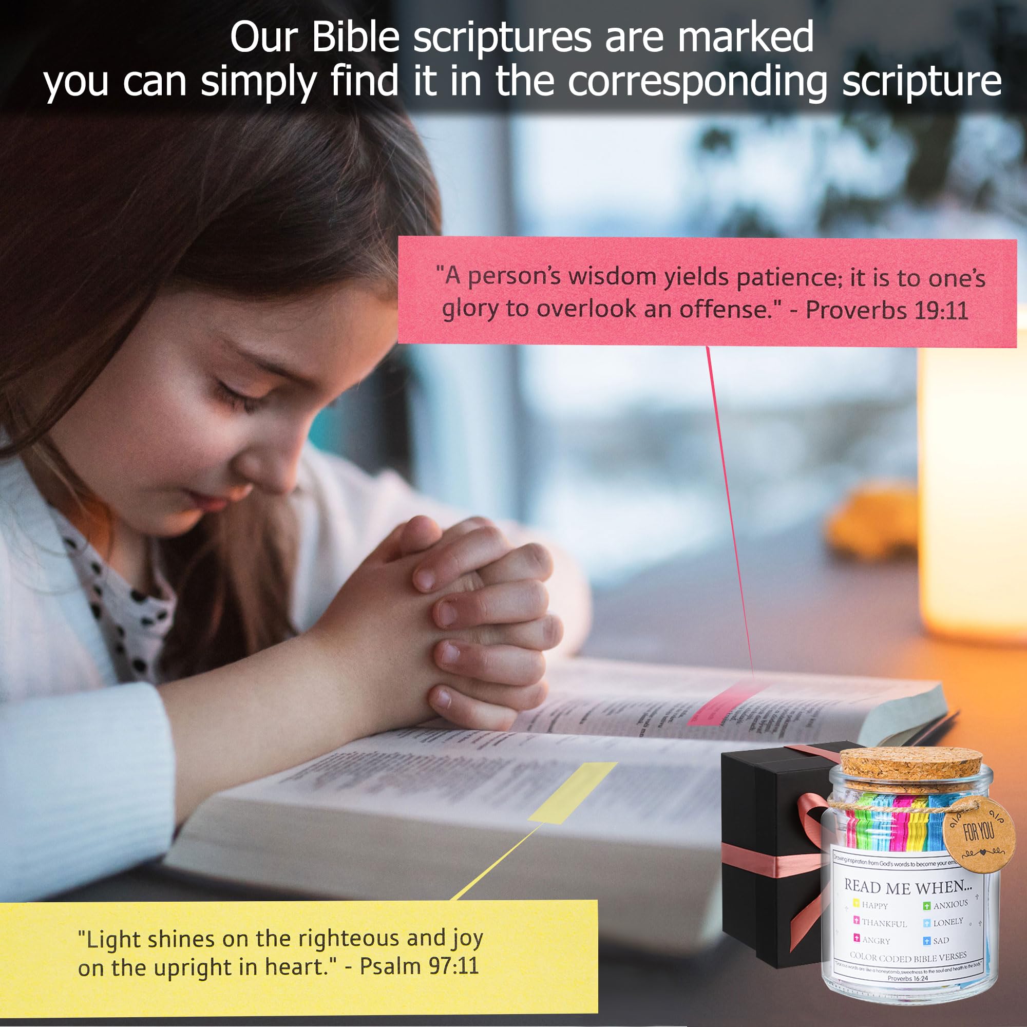 Bible Verse Jar, Read Me When Bible Verses Jar for Daily Encouragement - Christian Gifts for Women, Mothers Day Gift for Mom, Birthday Gifts, Graduation Gift, Prayer Cards With A 48-inch Ribbon Bow