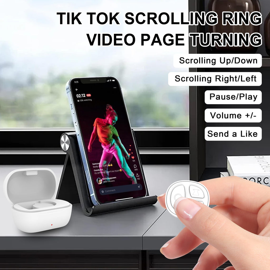 Tiktok Scrolling Ring, Bluetooth Camera Remote Control, Scrolling Ring Remote for iPhone TikTok FB YouTube IG Android Phone, Fingertip Wireless Scroller Page Turner (Baby Pink)