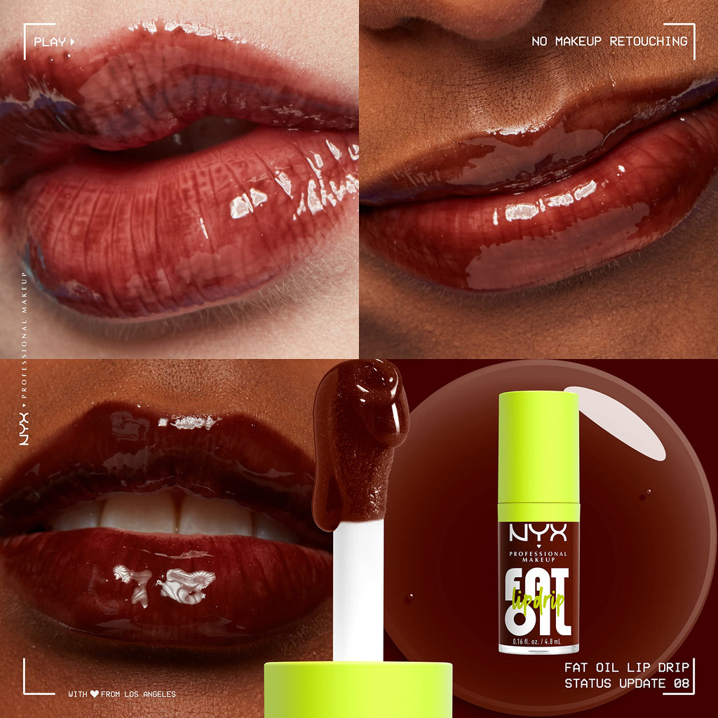 NYX PROFESSIONAL MAKEUP Fat Oil Lip Drip, Moisturizing Lip Oil Gloss, Vegan Tinted Formula, Up to 12 HR Hydration - Follow Back (Shimmering Warm Nude)