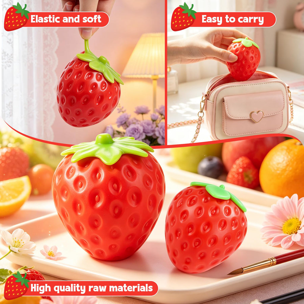 3Pcs Big Taba Squishies Strawberry, Cute Strawberry Squeeze Toys, Upgrade Fruit Squishies, Kawaii Sticky Stress Toy, Clear Fidget Toys, Valentines Gift for Kids, Teen Boys Girls Birthday Gift Ideas