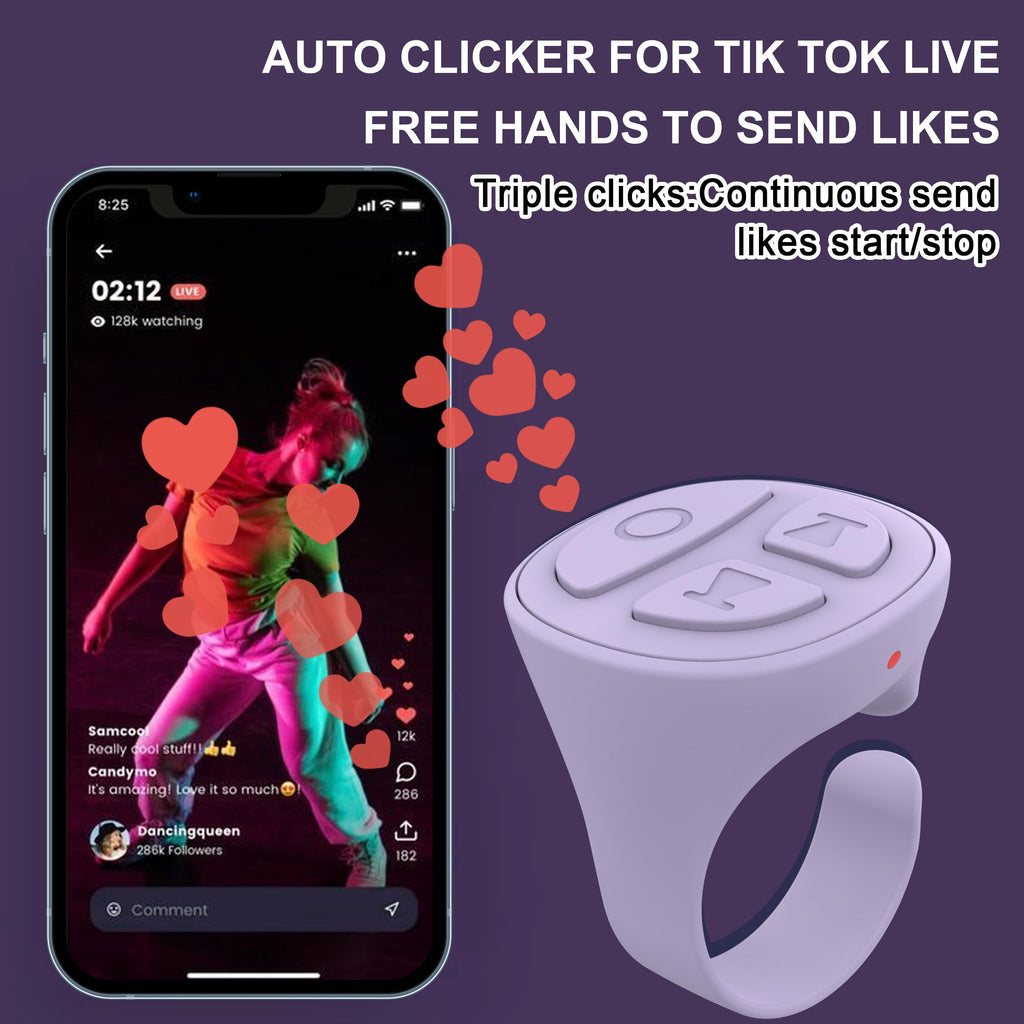 Tiktok Scrolling Ring, Bluetooth Camera Remote Control, Scrolling Ring Remote for iPhone TikTok FB YouTube IG Android Phone, Fingertip Wireless Scroller Page Turner (Baby Pink)