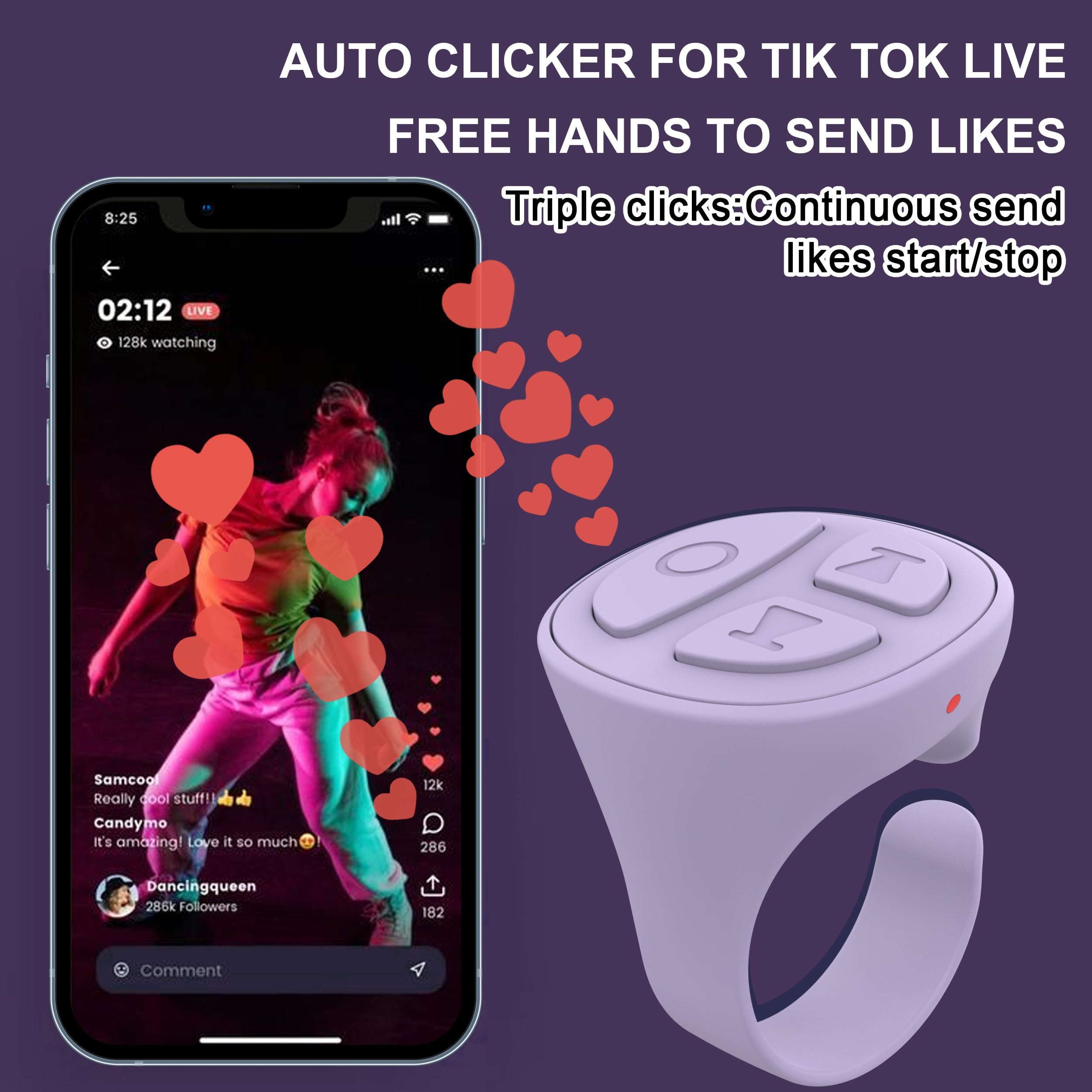 Tiktok Scrolling Ring, Bluetooth Camera Remote Control, Scrolling Ring Remote for iPhone TikTok FB YouTube IG Android Phone, Fingertip Wireless Scroller Page Turner (Baby Pink)