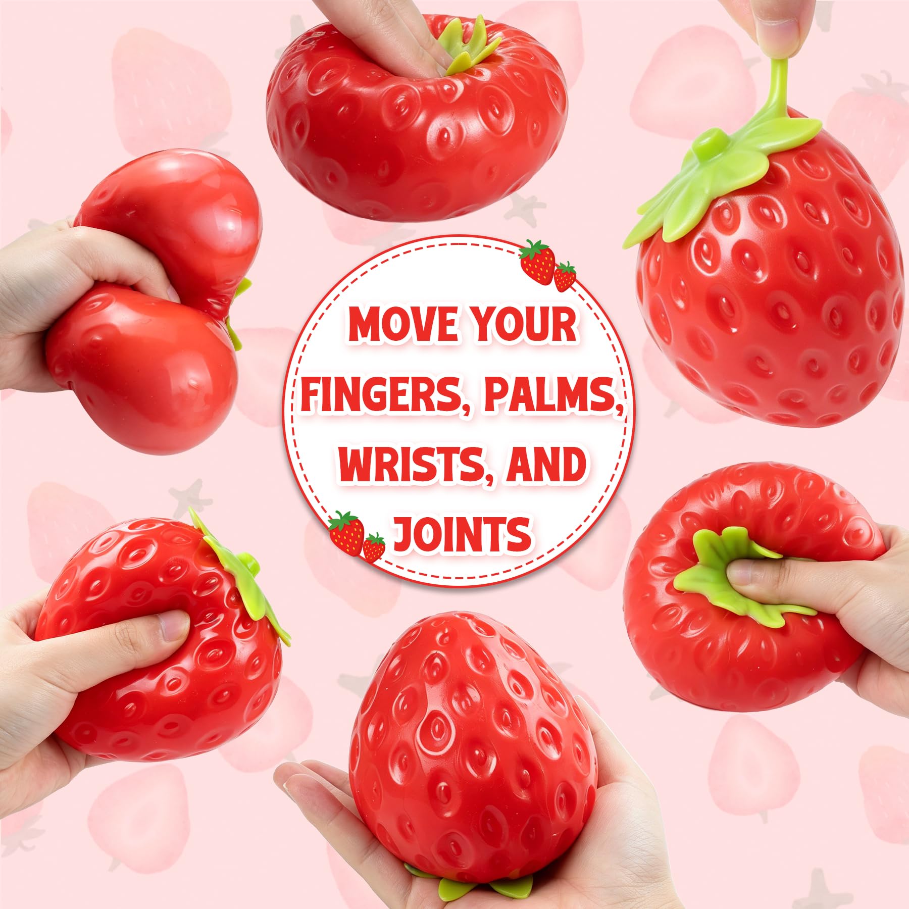3Pcs Big Taba Squishies Strawberry, Cute Strawberry Squeeze Toys, Upgrade Fruit Squishies, Kawaii Sticky Stress Toy, Clear Fidget Toys, Valentines Gift for Kids, Teen Boys Girls Birthday Gift Ideas