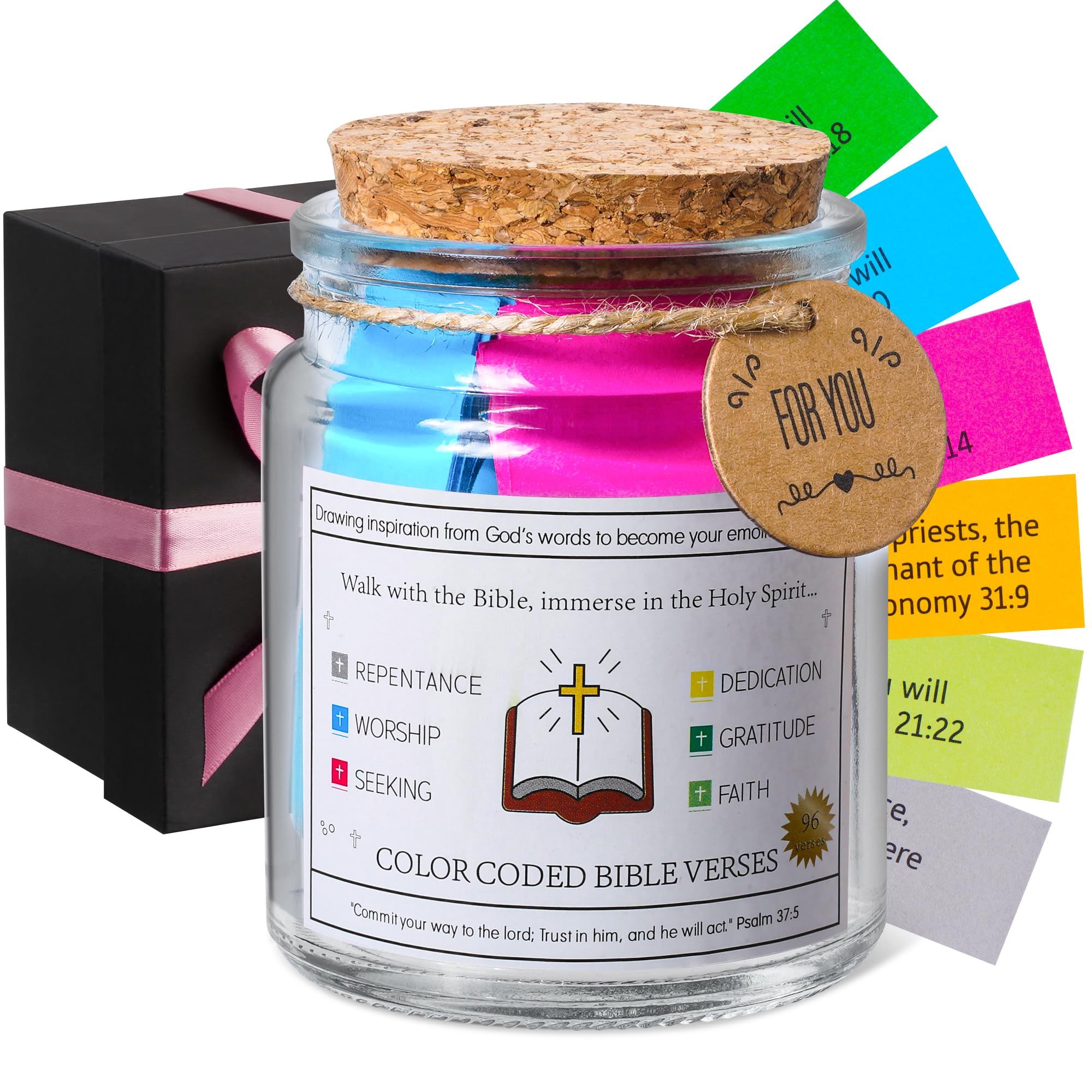Bible Verse Jar, Read Me When Bible Verses Jar for Daily Encouragement - Christian Gifts for Women, Mothers Day Gift for Mom, Birthday Gifts, Graduation Gift, Prayer Cards With A 48-inch Ribbon Bow