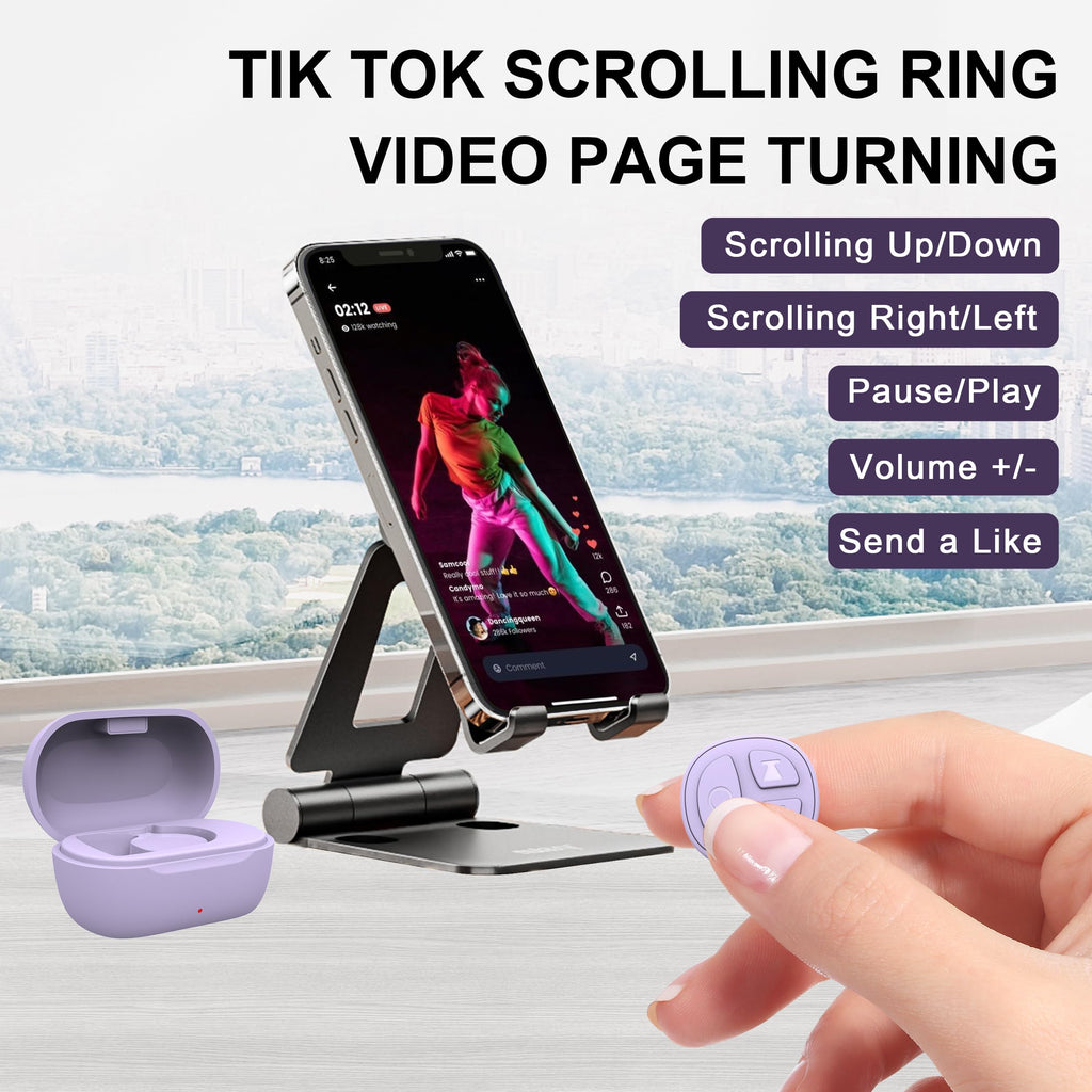 Tiktok Scrolling Ring, Bluetooth Camera Remote Control, Scrolling Ring Remote for iPhone TikTok FB YouTube IG Android Phone, Fingertip Wireless Scroller Page Turner (Baby Pink)