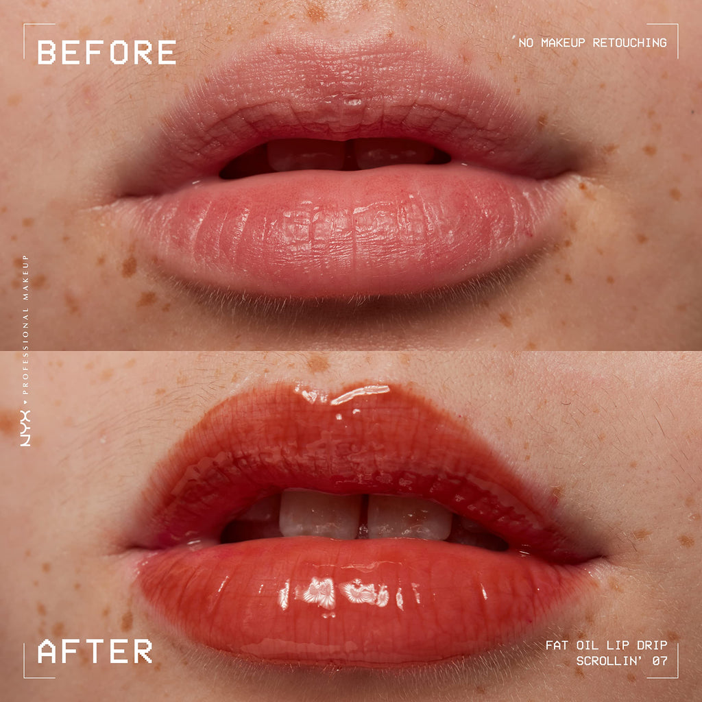 NYX PROFESSIONAL MAKEUP Fat Oil Lip Drip, Moisturizing Lip Oil Gloss, Vegan Tinted Formula, Up to 12 HR Hydration - Follow Back (Shimmering Warm Nude)